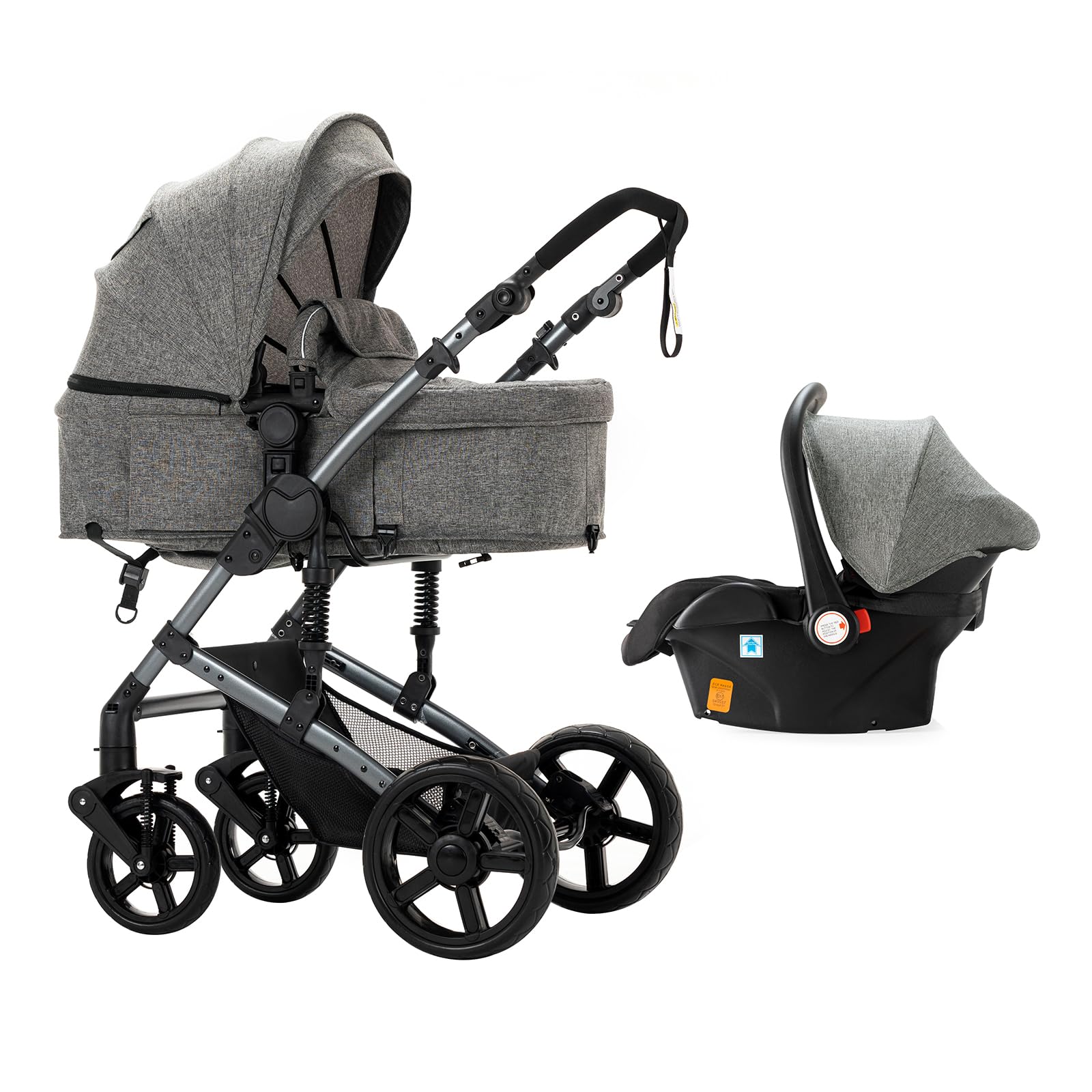 Magic ZC Passeggino Trio 3 in 1 Carrozzina Neonati con Design Portatile Pieghevole Un Clic, Spinta Reversibile Grigio