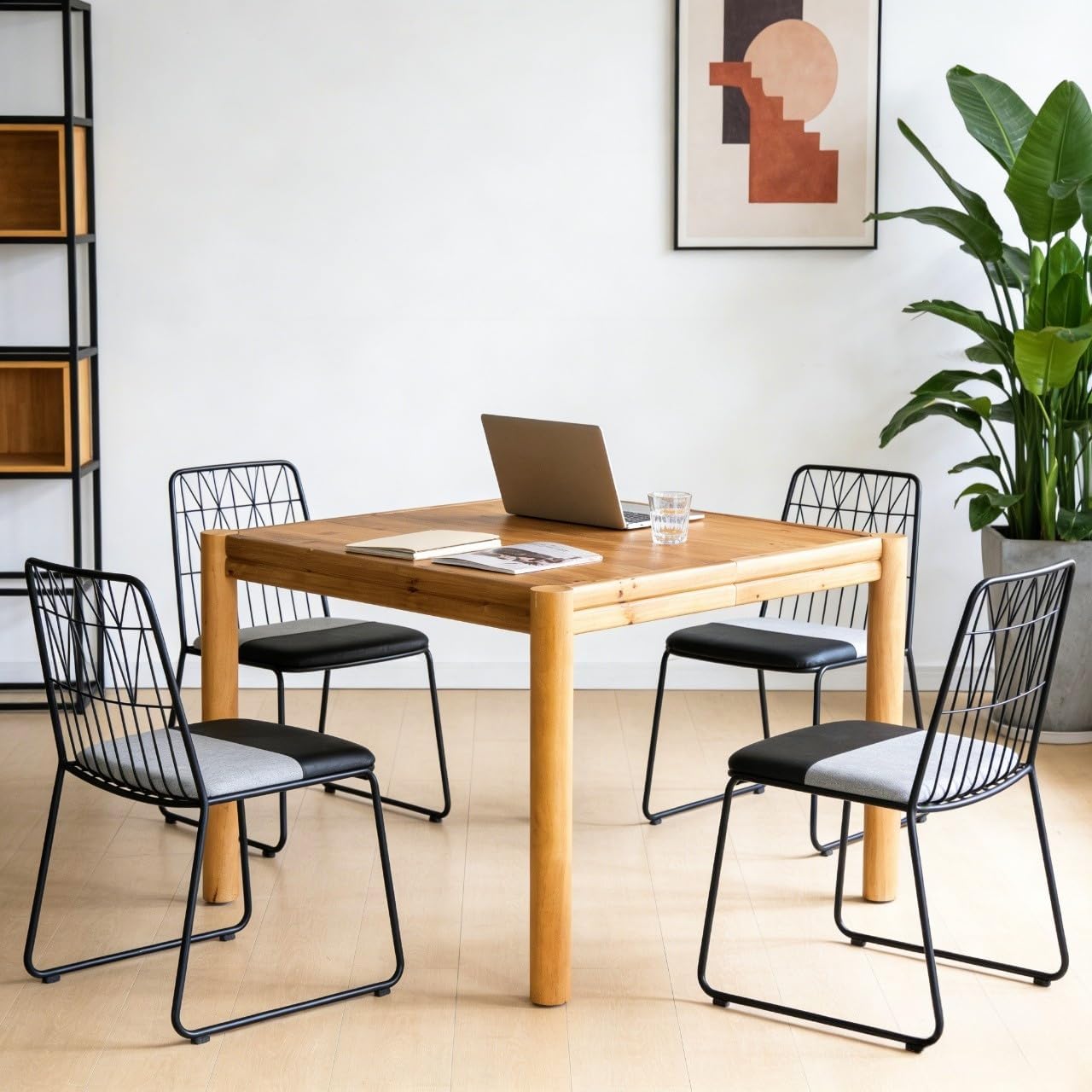 Square Solid Wood Conference Table for 4 People, 39.4'' Small Office Meeting Table for Conference Seminar Room, Simple Business Wood Desk with Sturdy Wooden Legs, Easy Assembly
