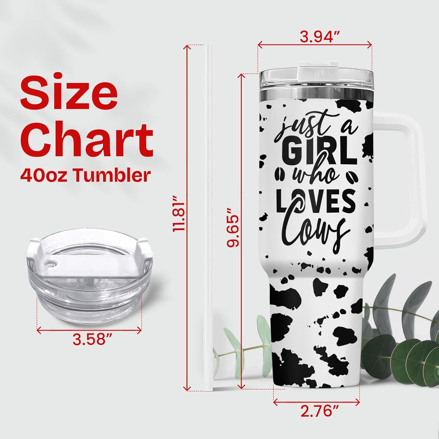 34HD Cow Print Tumbler 40oz with Handle and Straw, Just A Girl Who Loves Cows Vacuum Insulated Travel Coffee Mug, Heifer Gifts for Girls & Women on Birthday and Mother's Day - Image 2