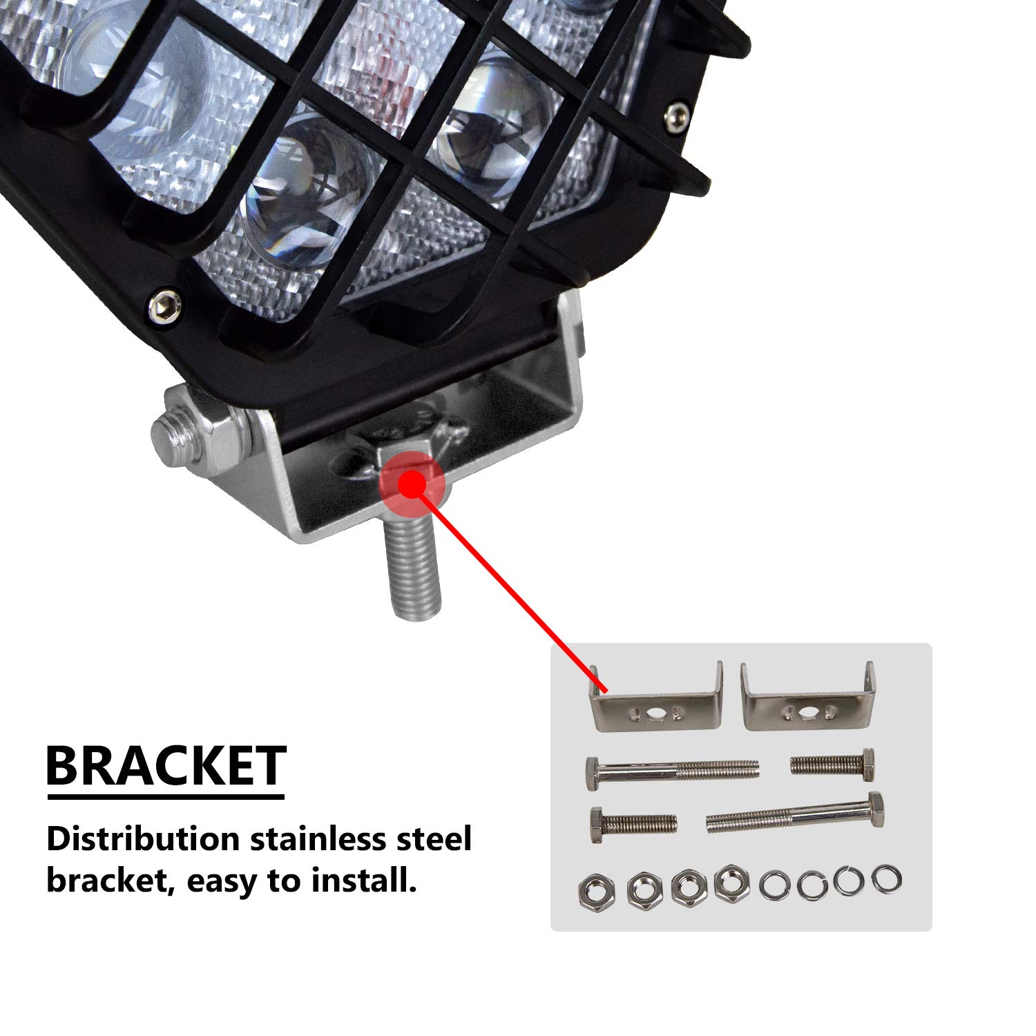 RIGIDON 4 szt. 12 cm 48 W kwadratowe czarne światło robocze LED, wodoodporna wiązka punktowa 5D, 12 V 24 V lampa do samochodów terenowych łodzi ciężarówek 4 x 4 SUV ATV traktory koparka, 6000 K białe reflektory przeciwmgielne lampa