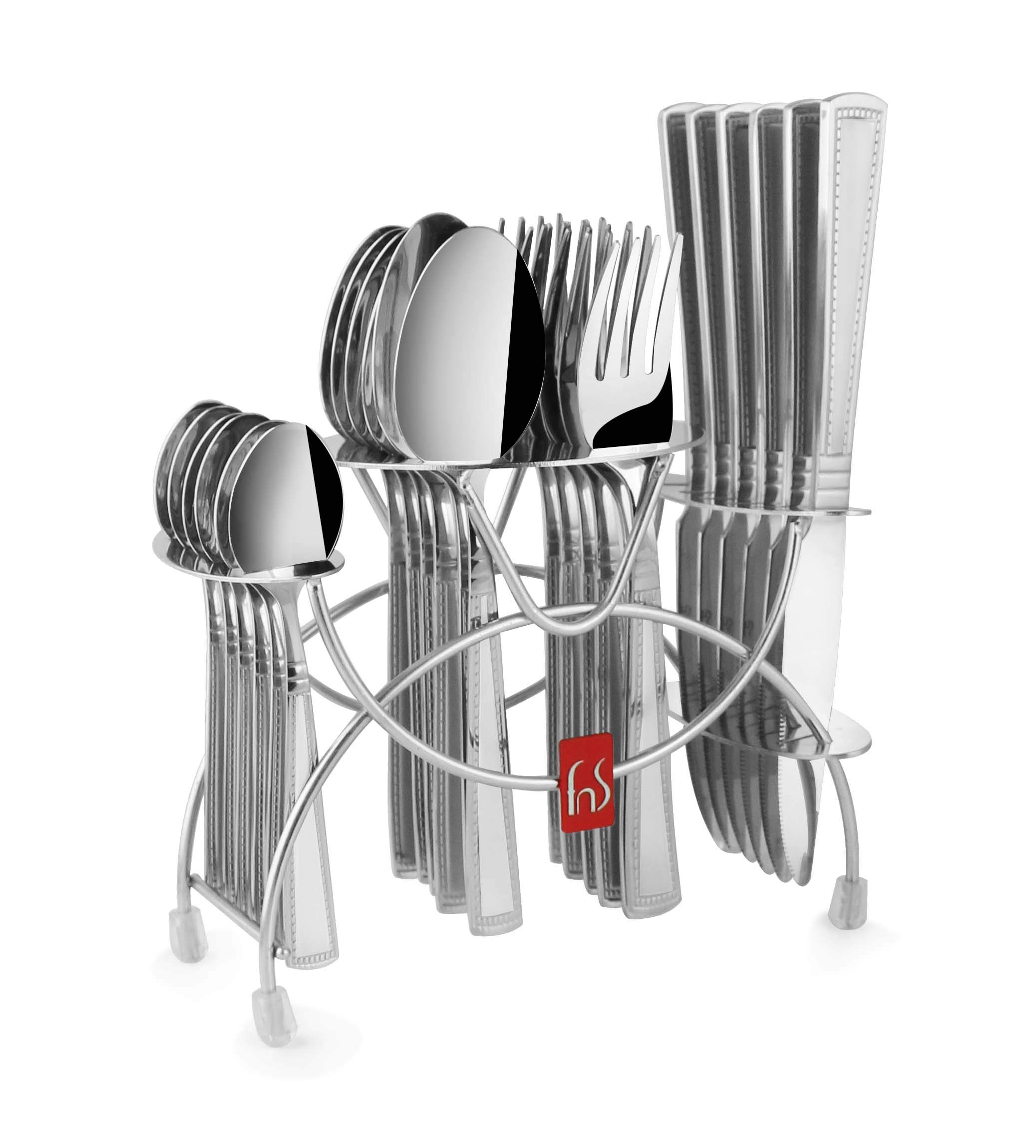 Radiant 24 Pc Premium Stainless Steel Cutlery Set with Hanging Stand (6 Dinner Spoons, 6 Dinner Forks, 6 Tea Spoons, 6 Dinner Knives & 1 Stand)