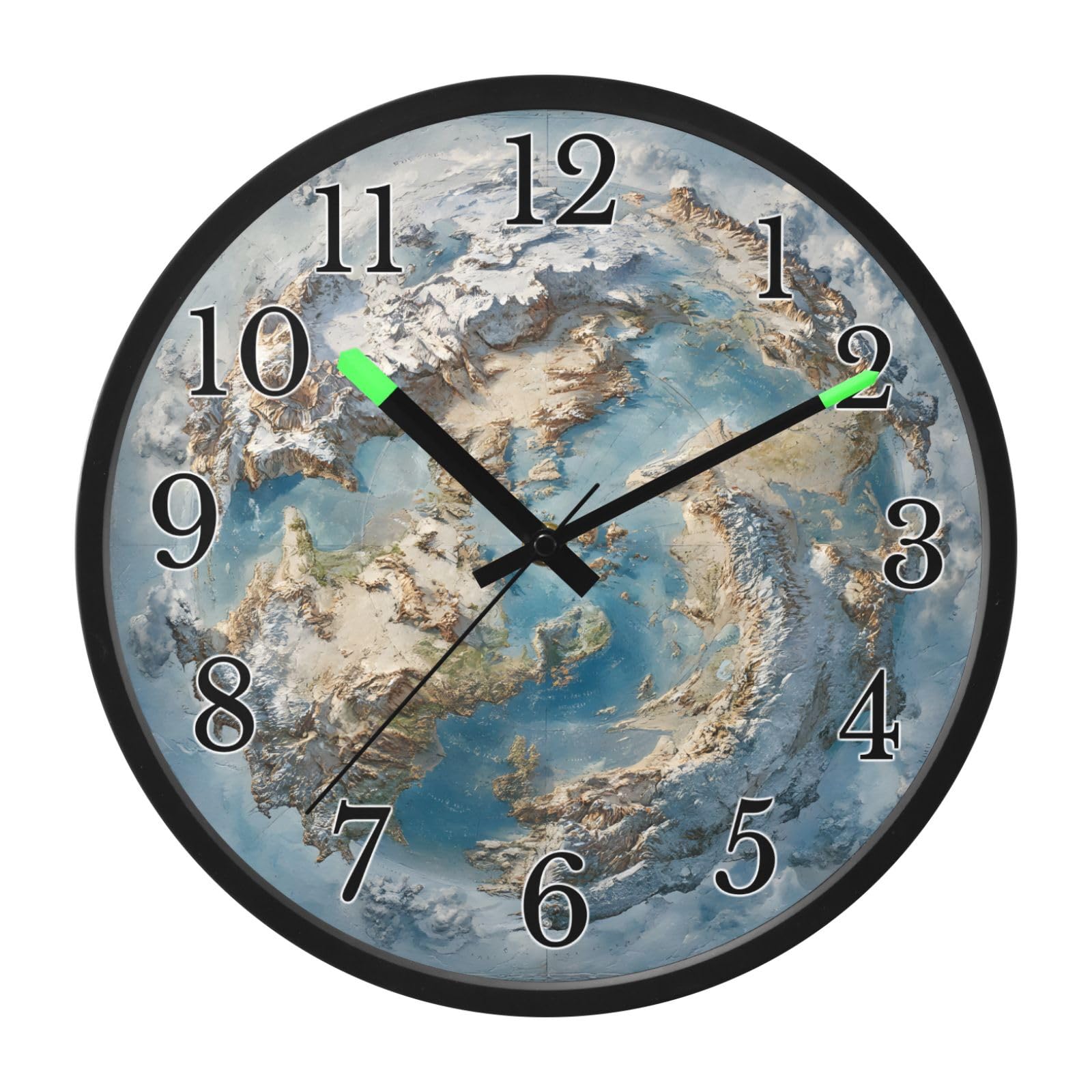 Mnsruu Reloj de pared azul con mapa del mundo, luminoso, funciona con pilas, silencioso, brilla en la oscuridad, para sala de estar, cocina, 30,5 cm
