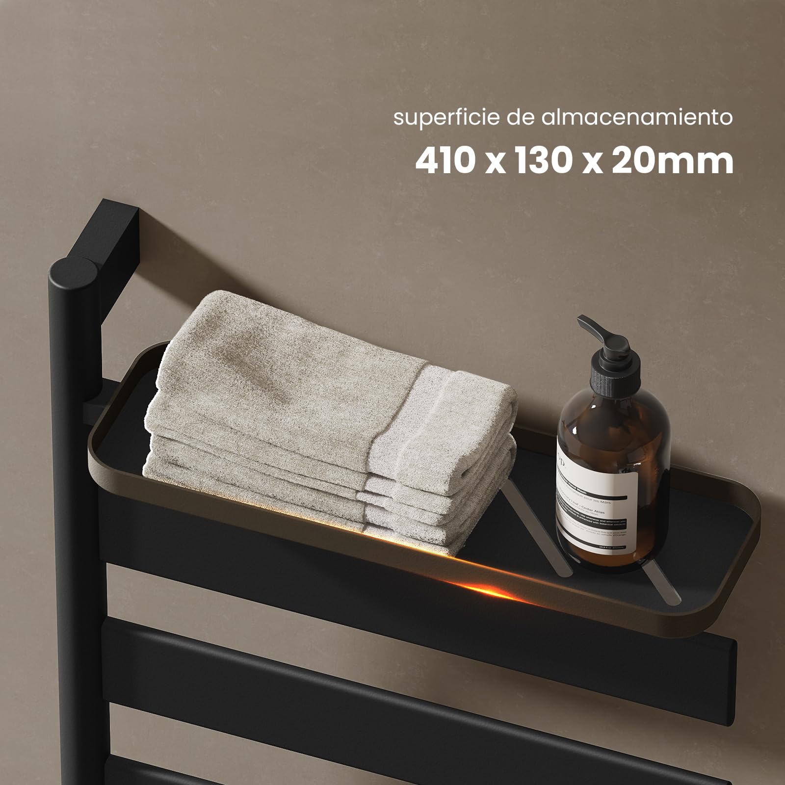 EMKE Toallero Eléctrico de Baño, Toallero Giratorio a 180°, Toallero Inteligente con Wi-Fi, Toallero Eléctrico 120W, Negro, 760x450x140 mm