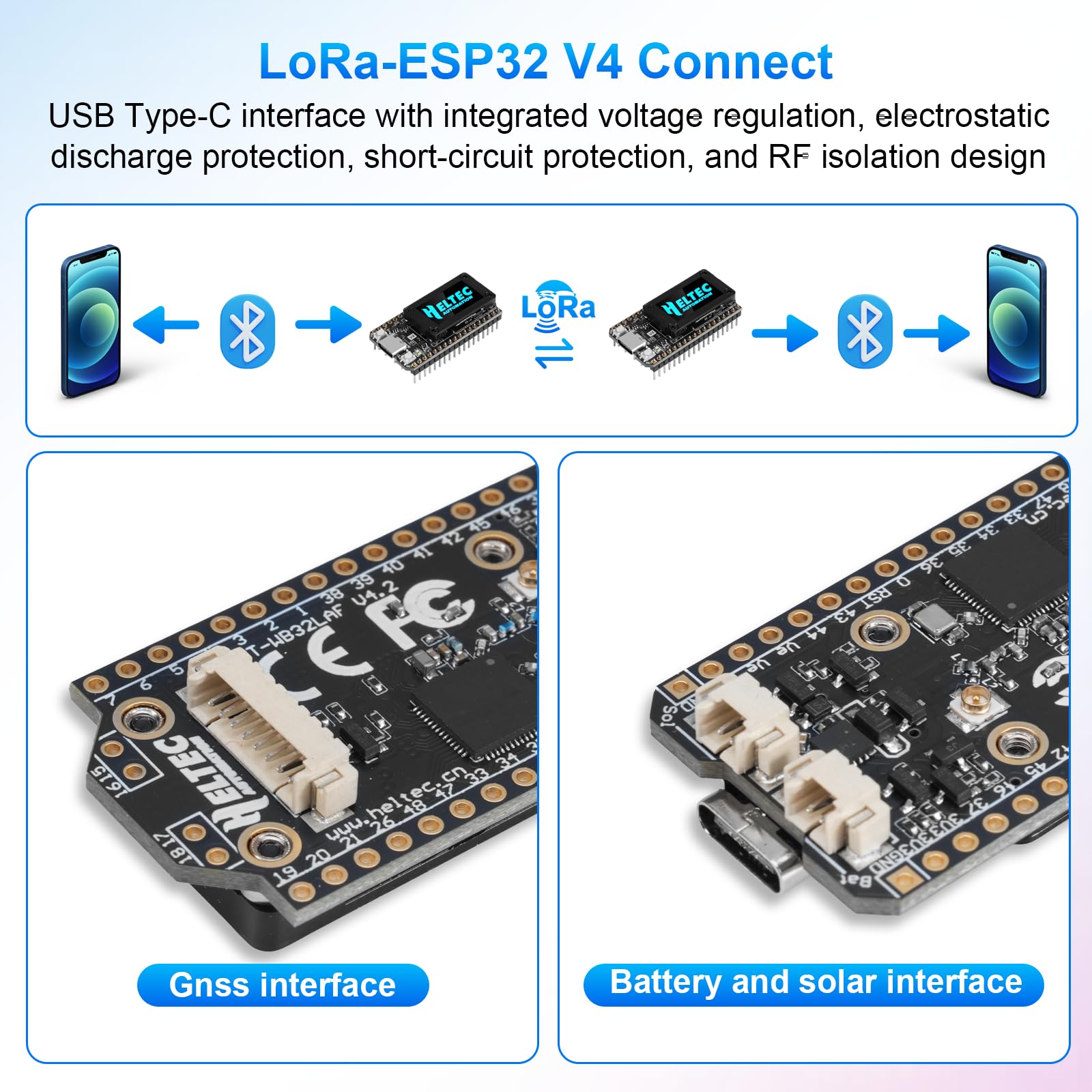 RUIZHI LoRa ESP32 V4 WiFi Bluetooth Module avec Meshtastic LoRa ESP32 avec GPS / 868 MHz Antenne et 3000 mAh Akku 0.96″ OLED Display 1262 Chip ESP32-S3R2 MCU 16M Flash Compatible avec Arduino Meshtast