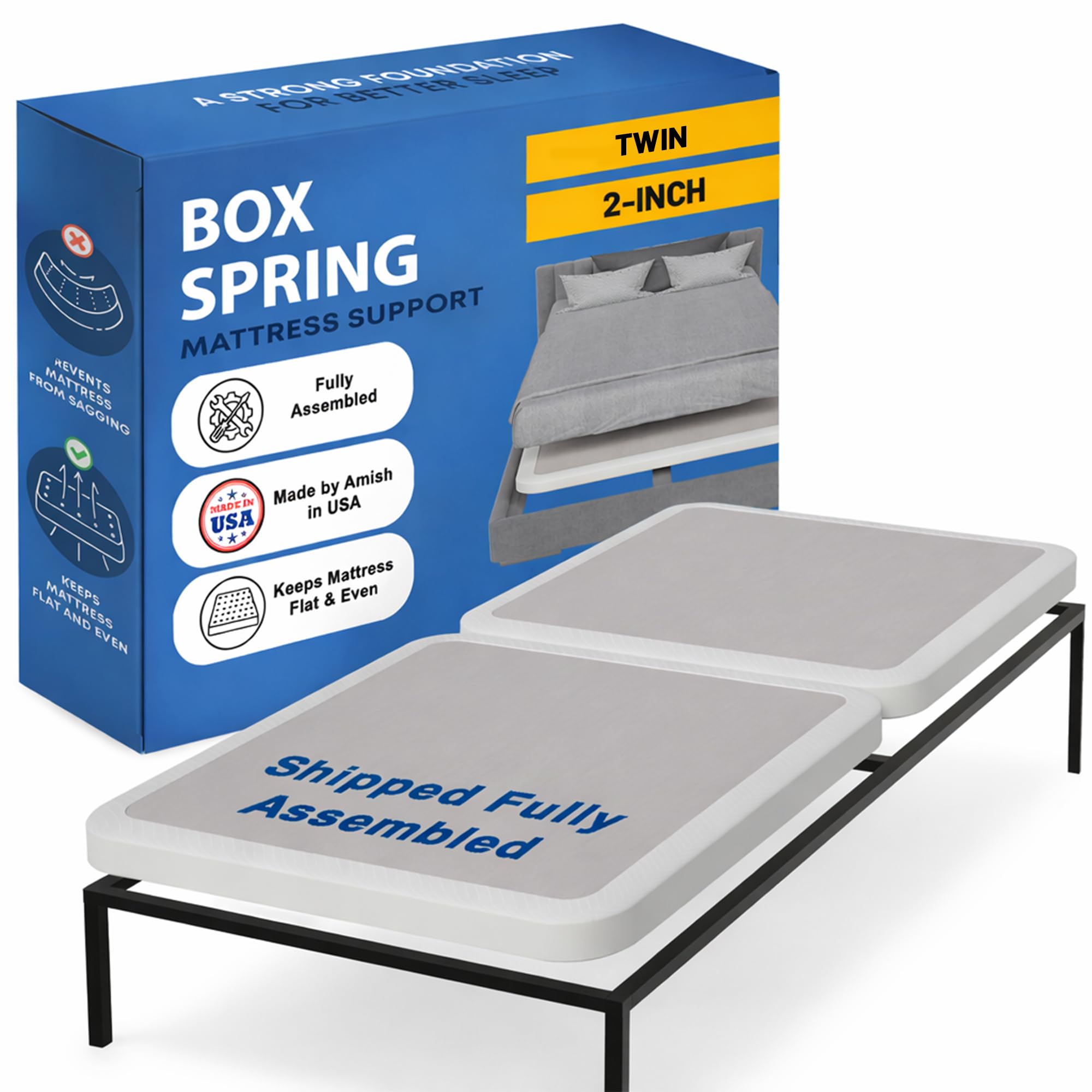 Amazon.com: Greaton, Box Spring Bed Base Twin Size, 2-Inch Wood
