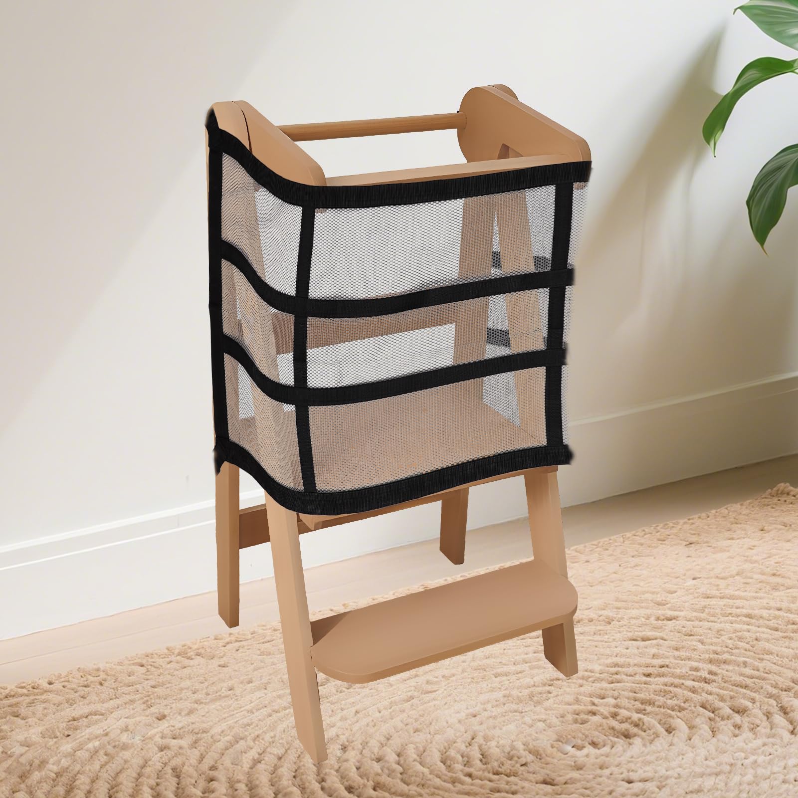 Lyreh Red de Seguridad para Niños, Malla Densa Poliéster Protección Red de Seguridad Infantil Cuatro Lados Práctica Plataforma Aprendizaje para Cocina Dormitorio Comedor (Negro)
