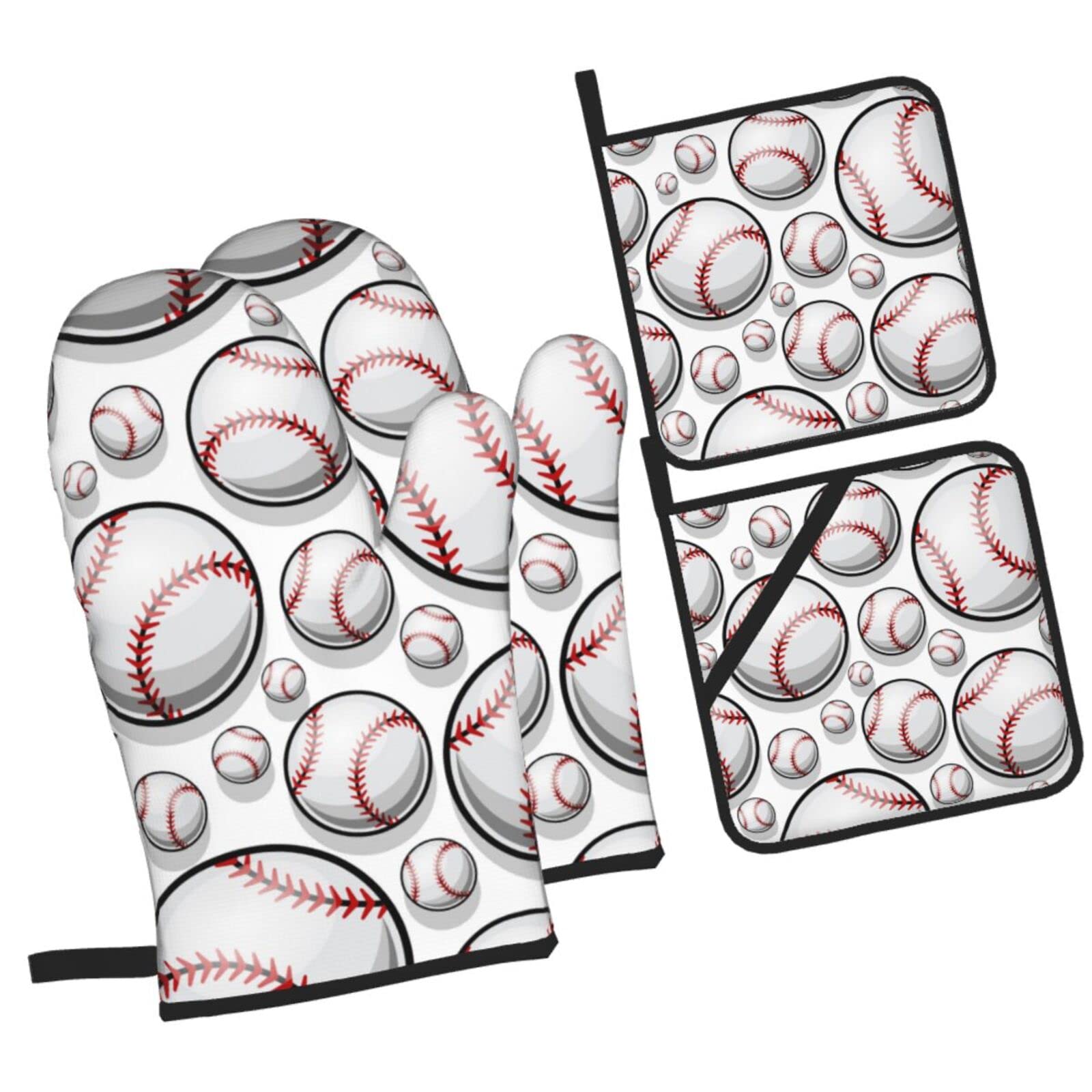 Baseball Softball Vector Oven Mitts and Pot Holders Sets, Christmas Oven Mitt Kitchen Heat Resistant Non-Slip Pot Holders Set for Cooking Baking BBQ