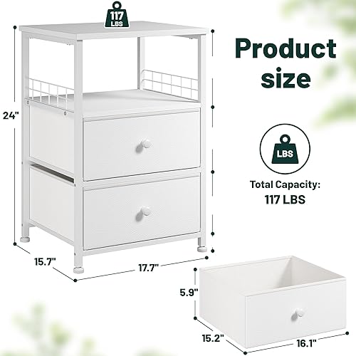 Miniatura 12 de Juego de 2 mesitas de noche de 17.8 pulgadas de ancho con cajones de tela y estante de madera abierto, red de seguridad en ambos lados de la mesa