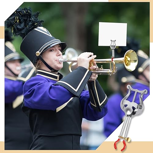 Miniatura 7 de 6 piezas de lira de trompeta, plata ligera trompeta marchando abrazadera de lira en clarinete lira soporte de música para instrumentos de banda de