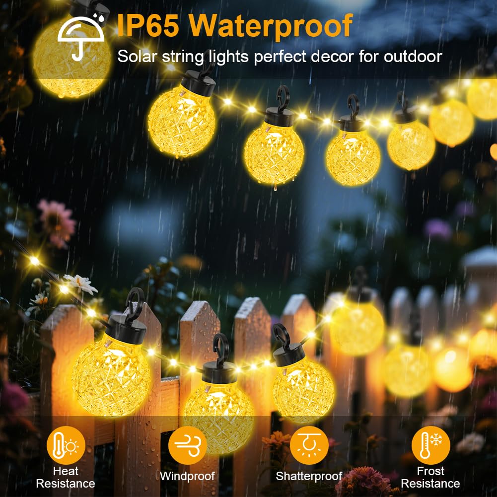 AUAUY Solar Garden String Lights Outdoor, 25 Bulbs 12m/39ft 100 LED with 8 Modes & Remote - Image 4