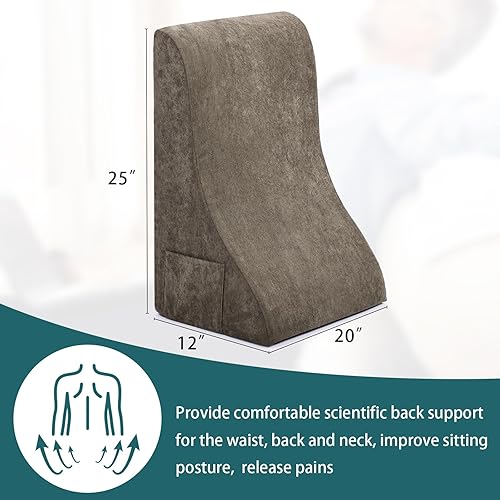 Miniatura 3 de baibu Almohada de cuña de cama de 25 x 20 pulgadas para aliviar el dolor de espalda, piernas y rodilla, soporte de espalda para sentarse en la