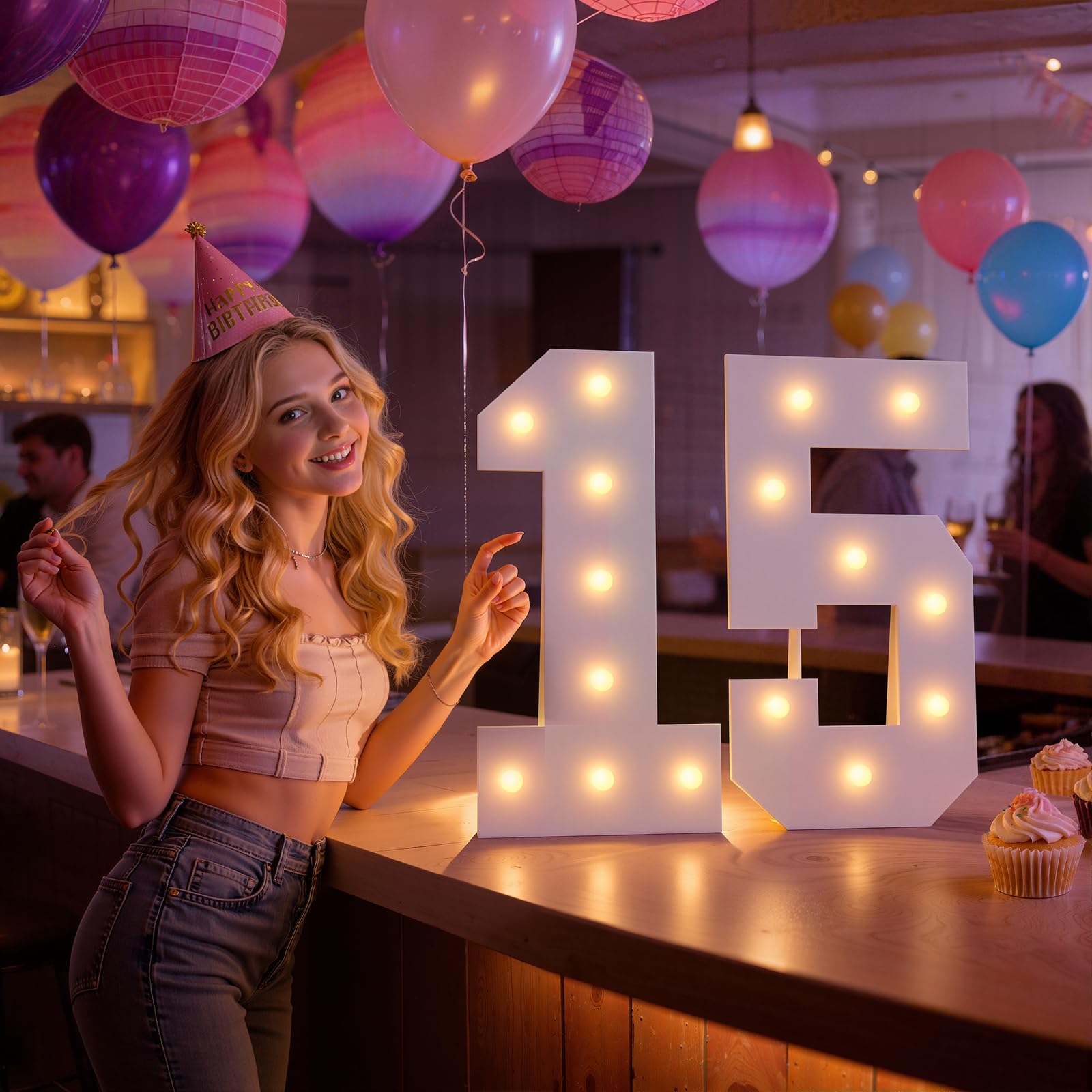 Numeri decorativi per 15° compleanno: grandi numeri luminosi da 0,6 m | Grande segno per ragazzi e ragazze Quinceanera dolce quindici anni festa di compleanno decorazione anniversario palloncino