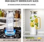 GLASKEY Square Glass Pitcher with Lid and Handle for Fridge,2.2 Liter/ 74oz Borosilicate Glass Carafe for Hot or Cold Drink, Large Jug for Iced Tea,Coffee,Juice,Homemade Beverage (Gold)