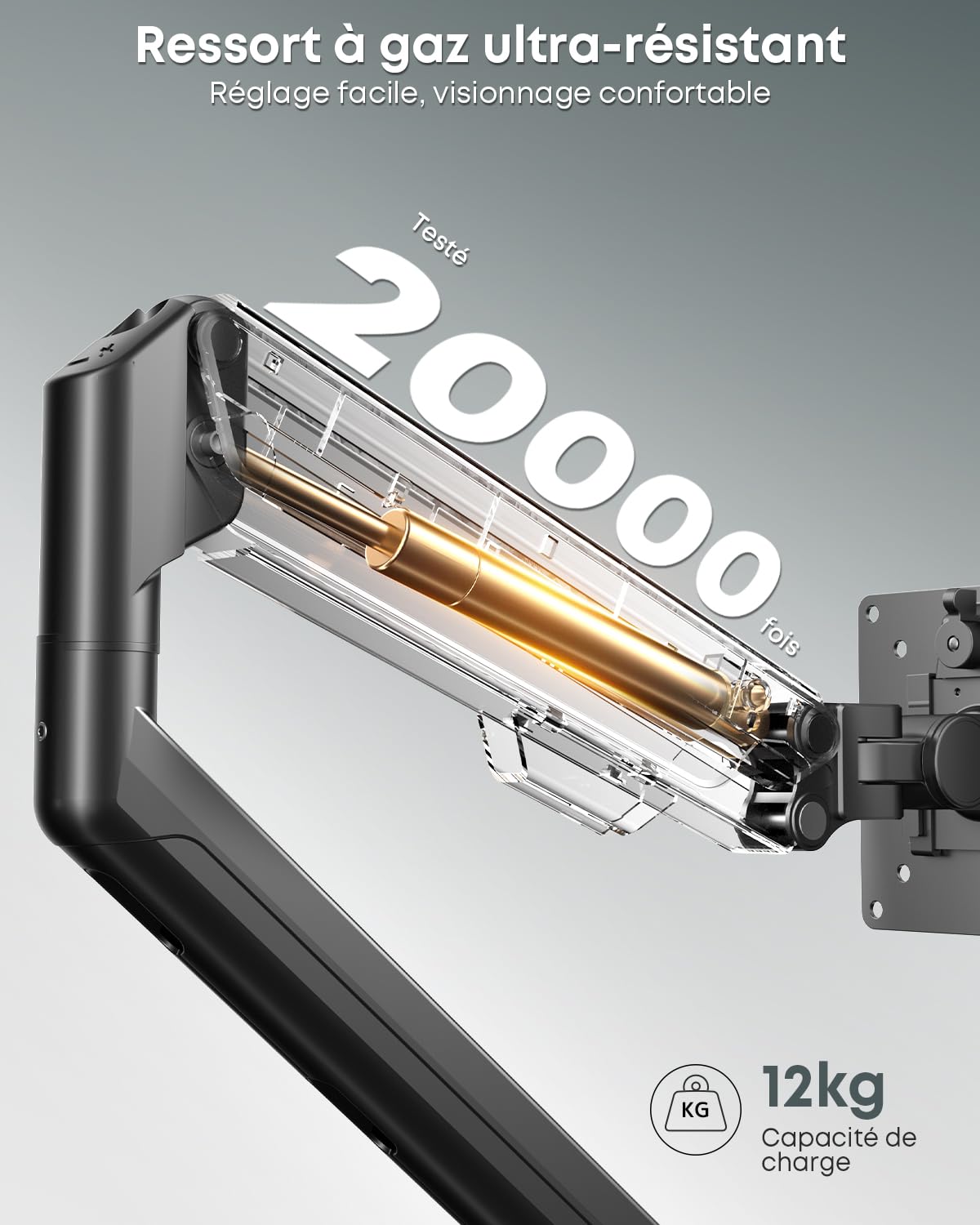 Double Bras pour écrans 17-40 Pouces, à gaz, Mouvement Complet | Design ergonomique, alignement précis, stable & robuste, gain de place, 12 kg par bras, VESA 75/100, Noir