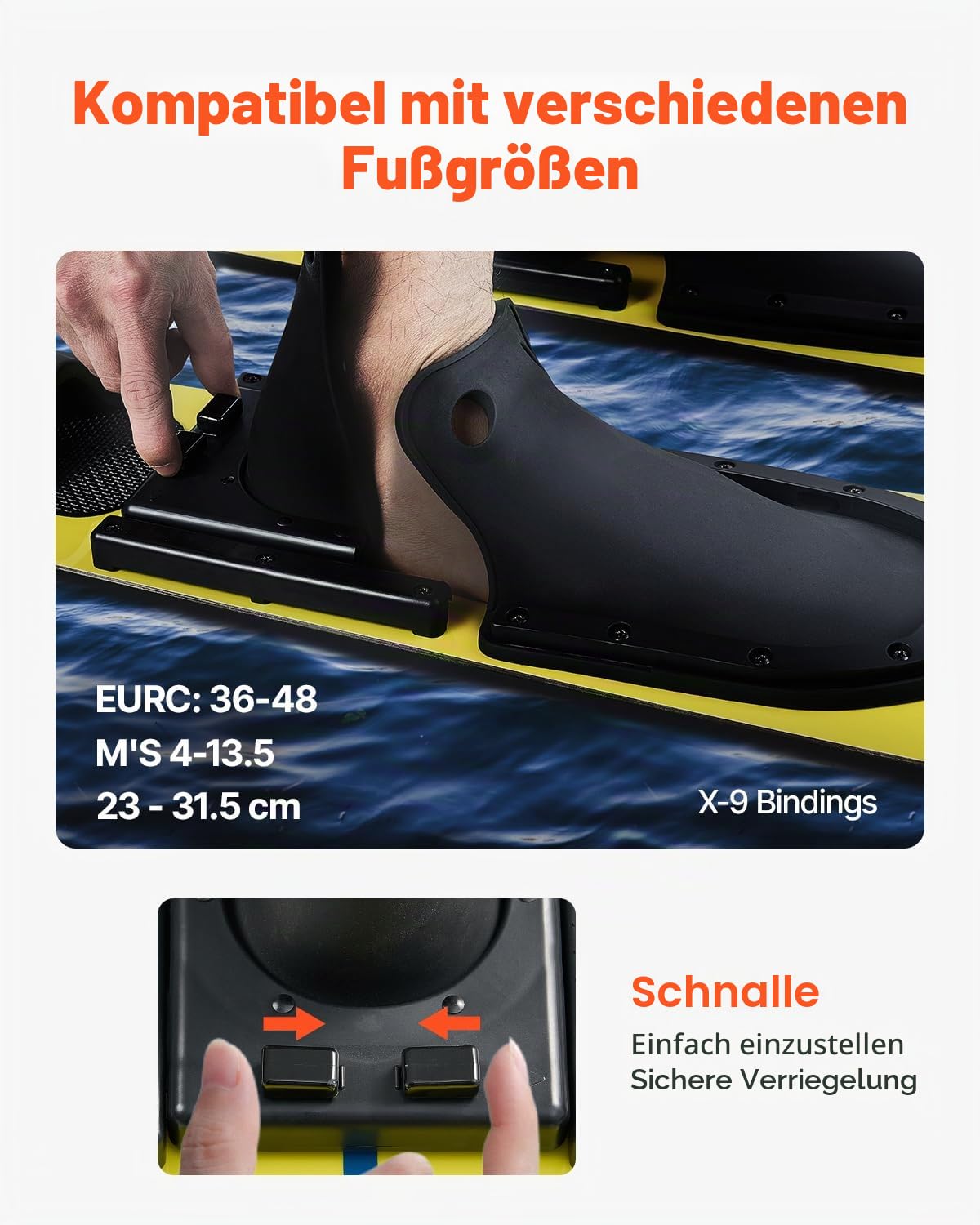 VEVOR Wasserski (1702 mm) mit X-9 verstellbaren Hufeisenbindungen & gepolsterter hinterer Zehenplatte, Hochglanz-UV-Beschichtung, Wasserski-Kombination für Erwachsene bis 136 kg