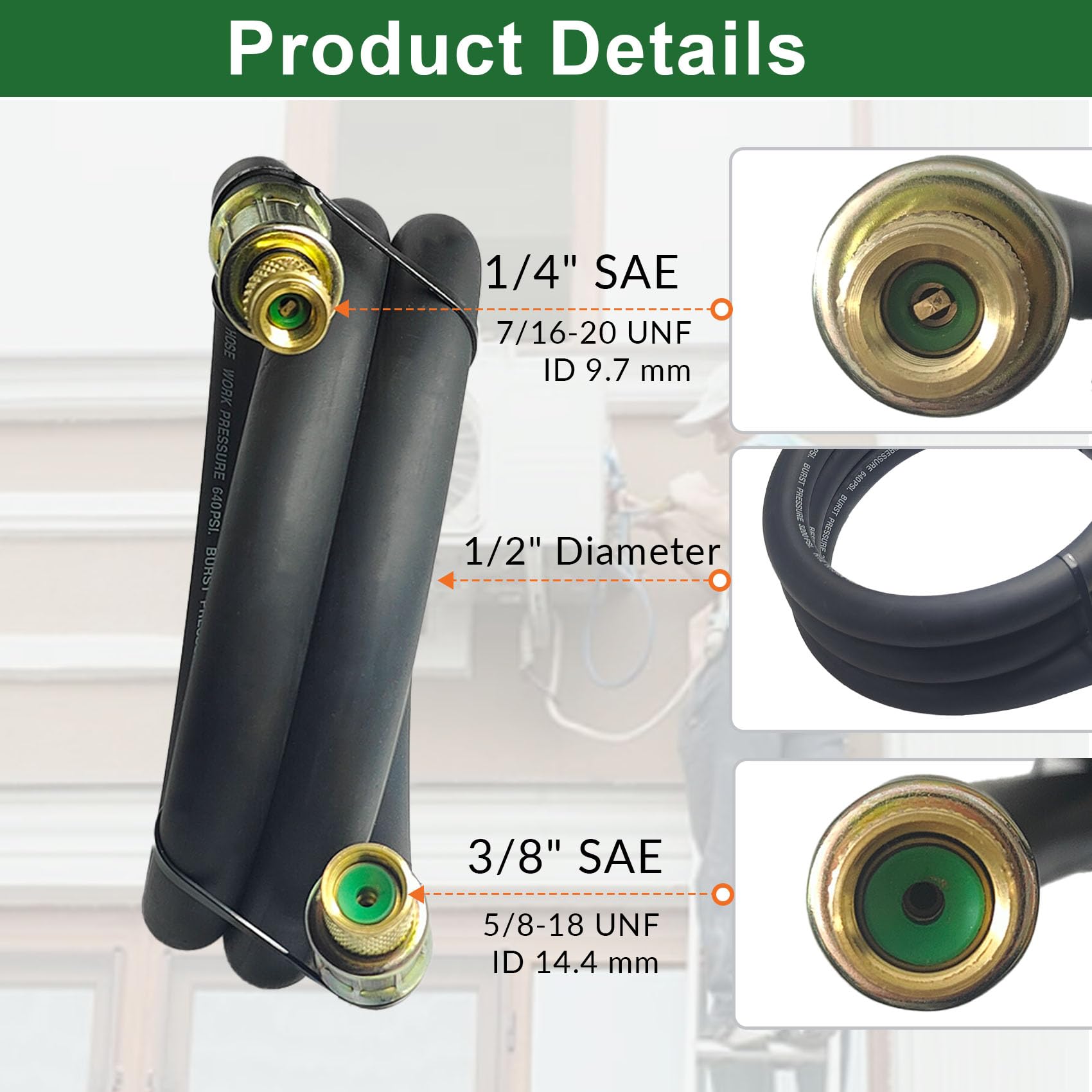 NHB1 Tuyau d'aspirateur CVC de 1,8 m de diamètre intérieur de 1,27 cm, raccords de 0,9 cm à 0,6 cm, tuyaux de réfrigérant à haut débit, tuyau de pompe à vide de 20 microns, évacuation et récupération