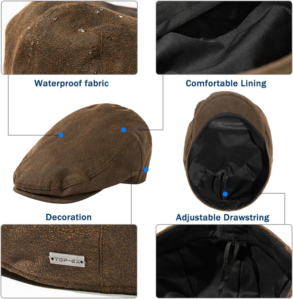 TOP-EX XL/XXL Mens Newsboy Flat Cap - Gatsby Irish Duckbill Cap for Golf Driving Waterproof & UPF 50 - Image 5