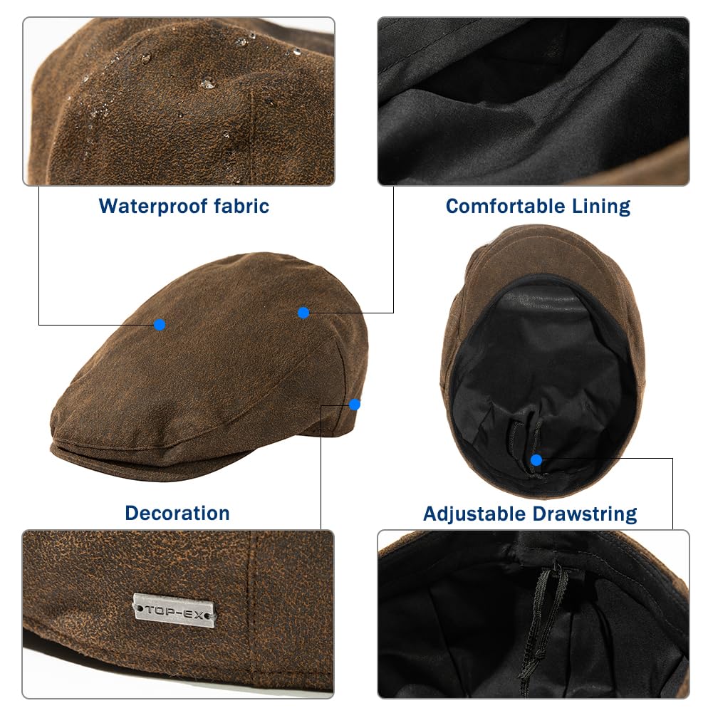 TOP-EX Gorra impermeable para hombre para tiempo lluvioso – Elegante gorra con visera estilo Peaky Blinders, ideal para golf, pesca, tiro, senderismo, caza y como gorro de raqueta M-3XL
