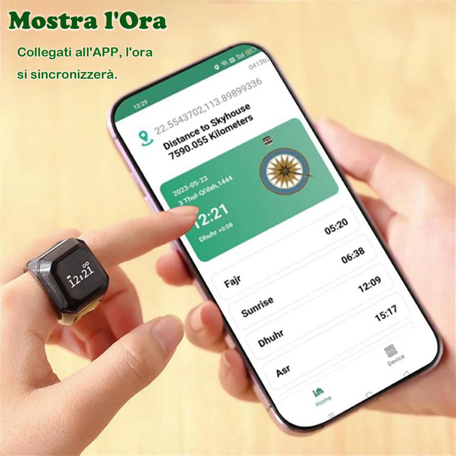 Tasbih Smart Tally Anelli 22 mm Ricaricabile Contatore Preghiera Display OLED Nero