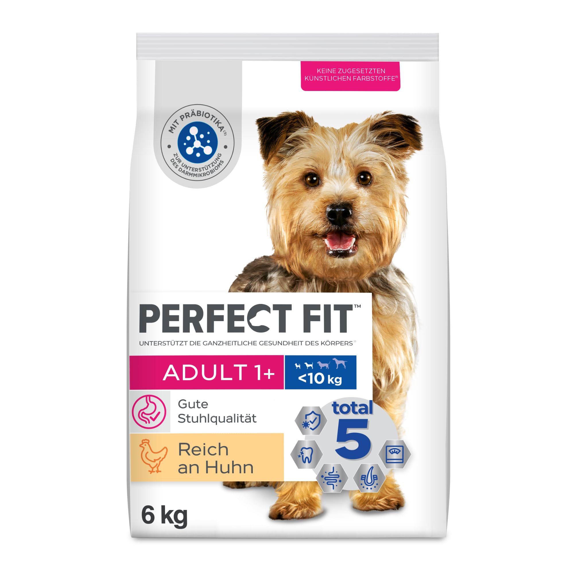 Perfect Fit Adult 1+ Trockenfutter für kleine Hunde (<10kg), 6kg (1 Beutel) – Premium Hundefutter trocken reich an Huhn, zur Unterstützung der Vitalität