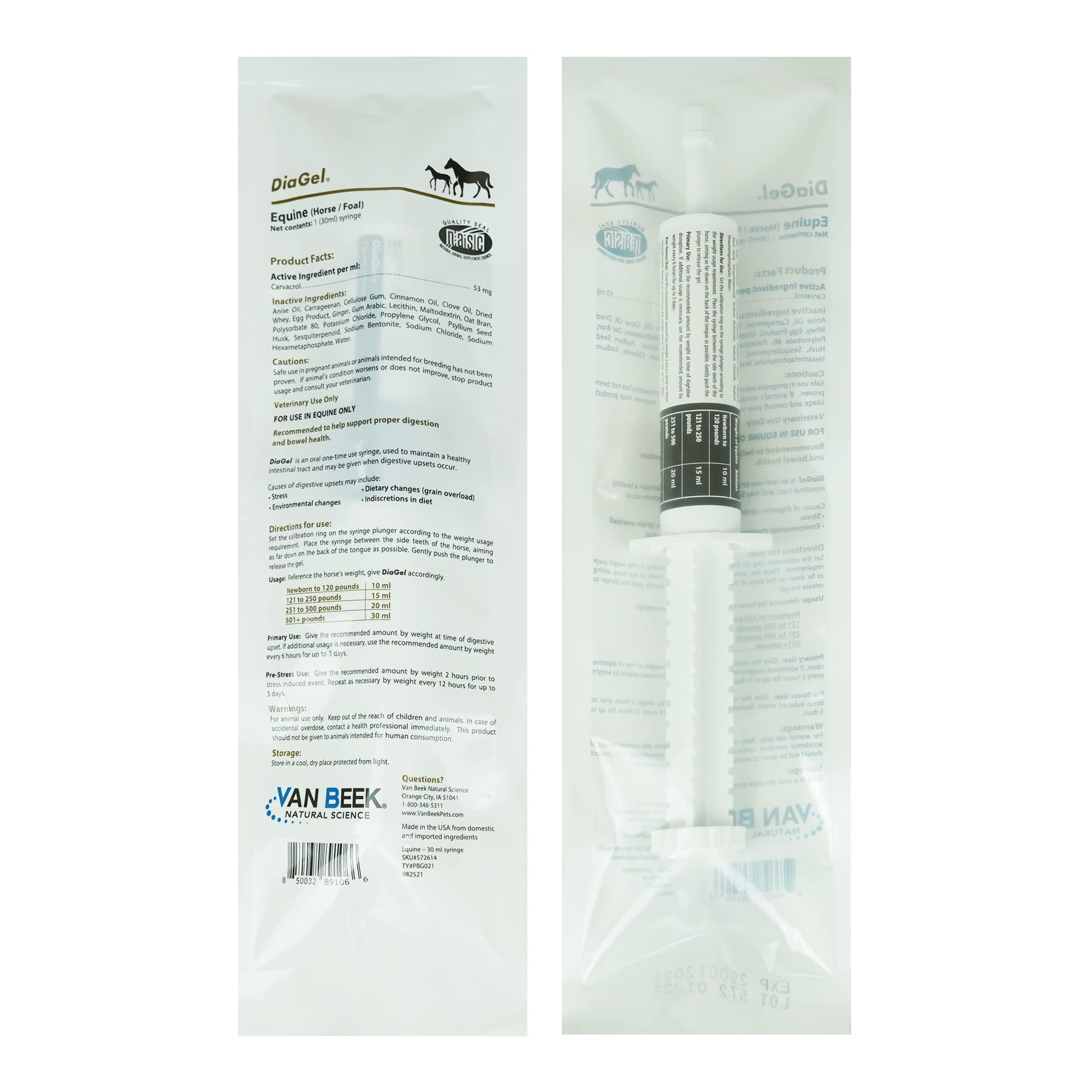 DiaGel for Equine - Orally Administered Gel for Occasional Loose Stools and Digestive Upset - Natural Horse Products - Van Beek Natural Science