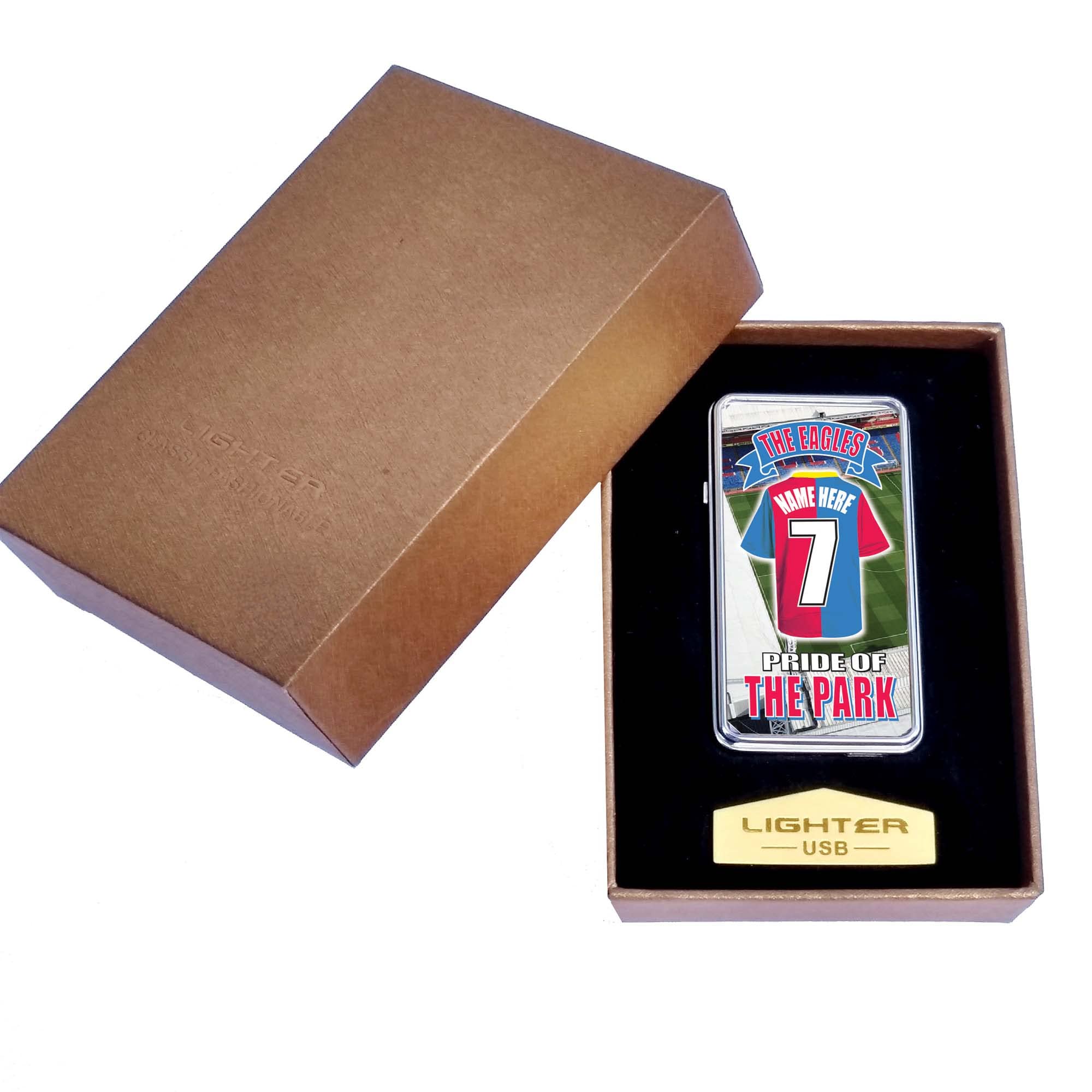 The Glaziers Personalised Football Shirt Rechargeable Gift Boxed Silver Metal USB Lighter Team-Crystal-Palace