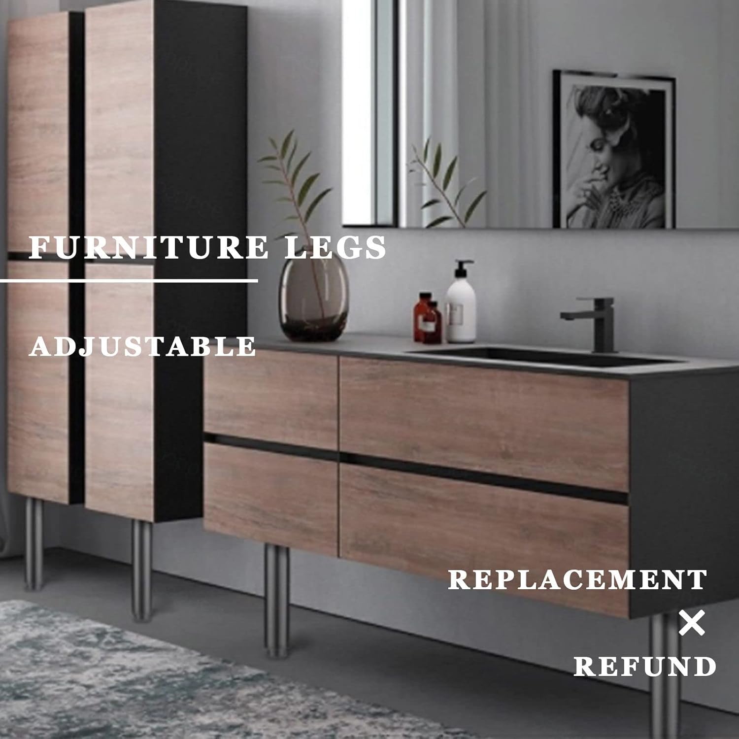 Replacement Furniture Legs,4 Pcs,DIY Metal Legs,Heavy Duty Support Legs,Black Replacement Legs,Adjustable Furniture Legs,Coffee Legs,Table Legs,(Black/Gold/Silver),Silver-12cm/4.5in