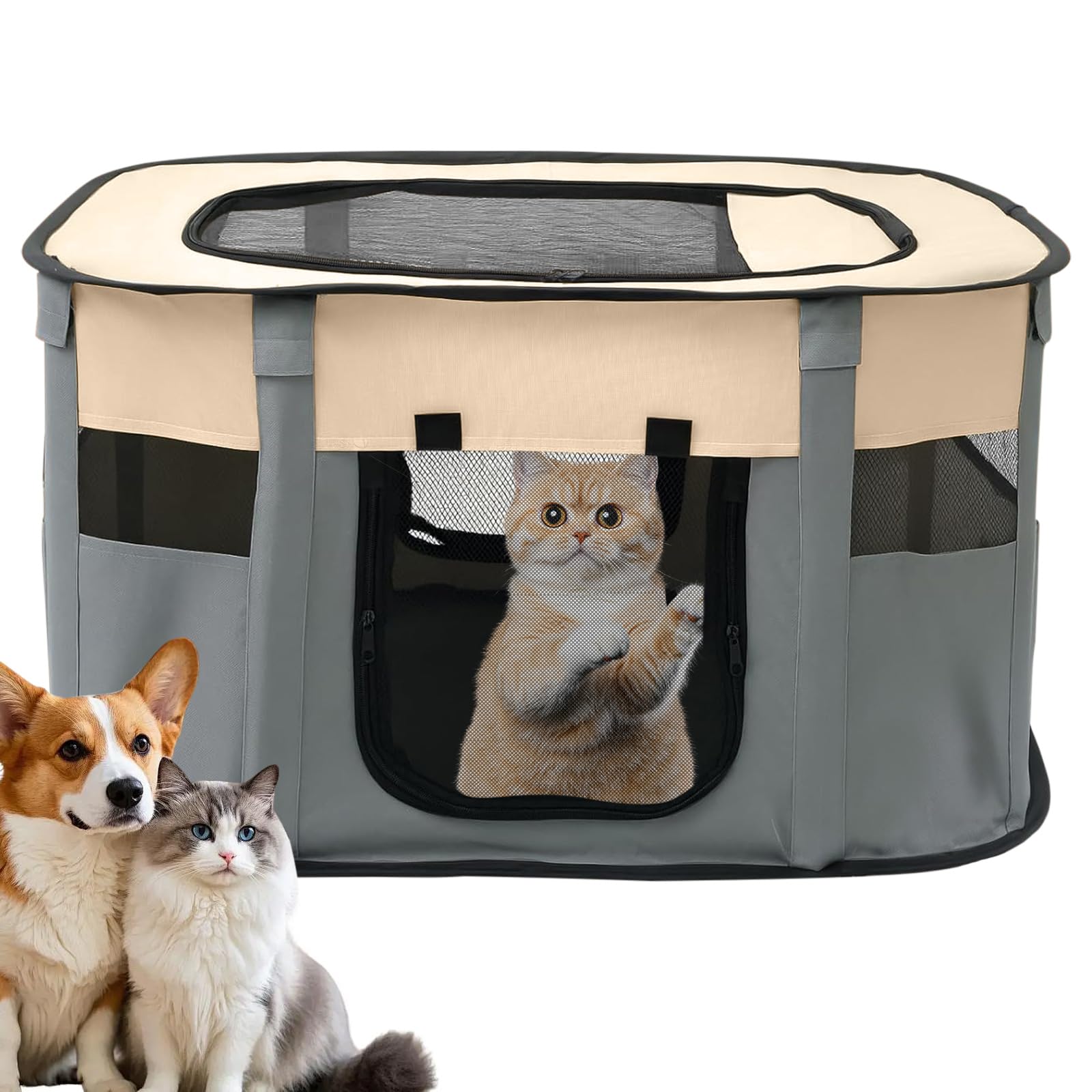 Welpenauslauf Faltbare Hundebox - 70×55×40 cm Welpenlaufstall Faltbare hundezelt Katzengehege für Drinnen, Outdoor Hundekäfig Hundezelt Kaninchen Laufstall Katze Hund Katzenzelt Kleintiergehege