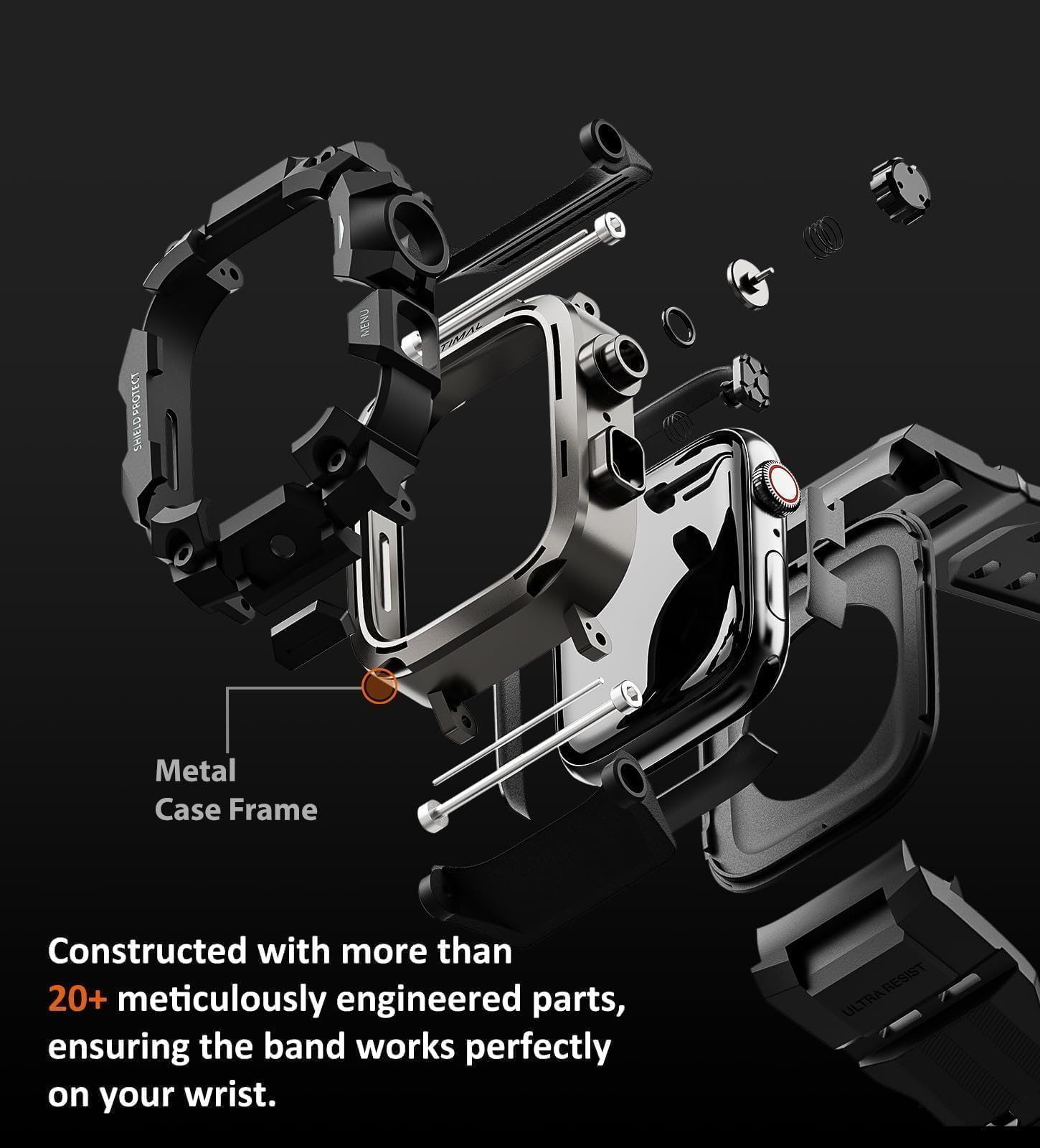 ULTIMAL Custodia Robusta con Cinturino per Apple Watch 46 mm, Compatibile con Apple Watch Serie 11/10, Protezione Antiurto Militare per Cinturino Tattico iWatch Uomini (Nero, 46 mm)