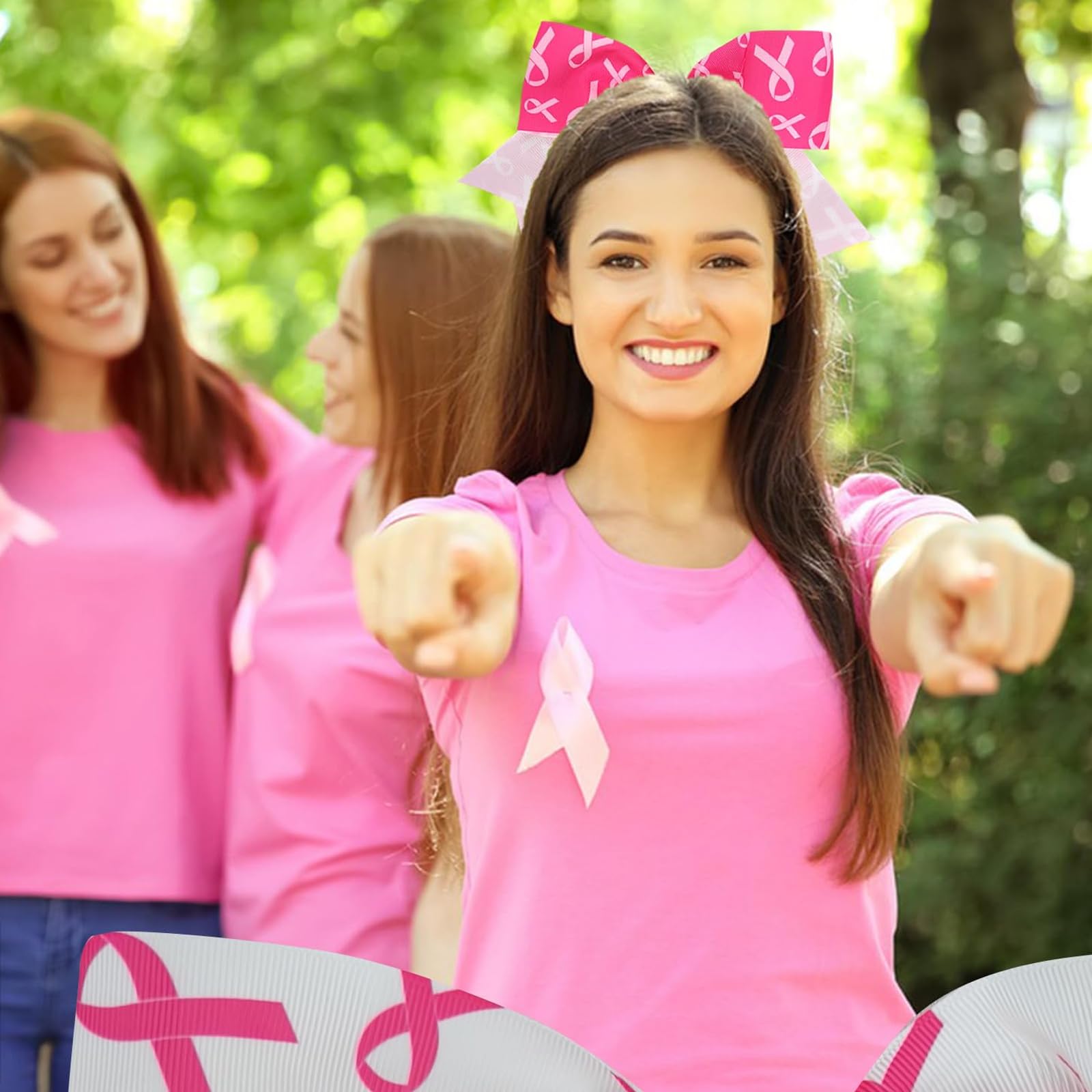 Lazos de cinta rosa para el cabello, lazos para el cabello para concienciación sobre el cáncer de mama, coleteros rosados, lazos de animación para niñas y mujeres, accesorios para el cabello, 2
