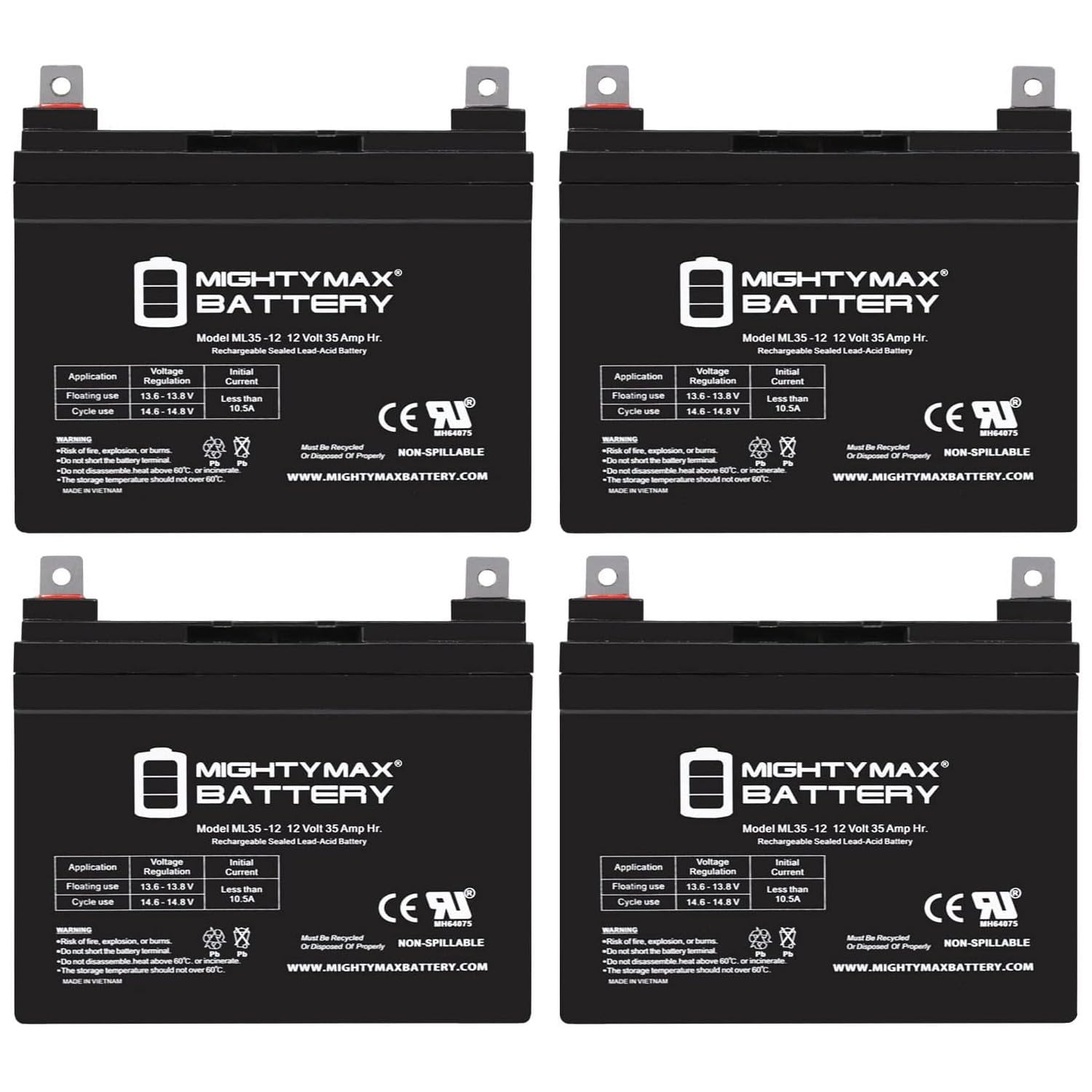 Mighty Max Battery 12V 35A Wheelchair Scooter Battery Replaces 33Ah Leoch LPC12-33 - 4 Pack
