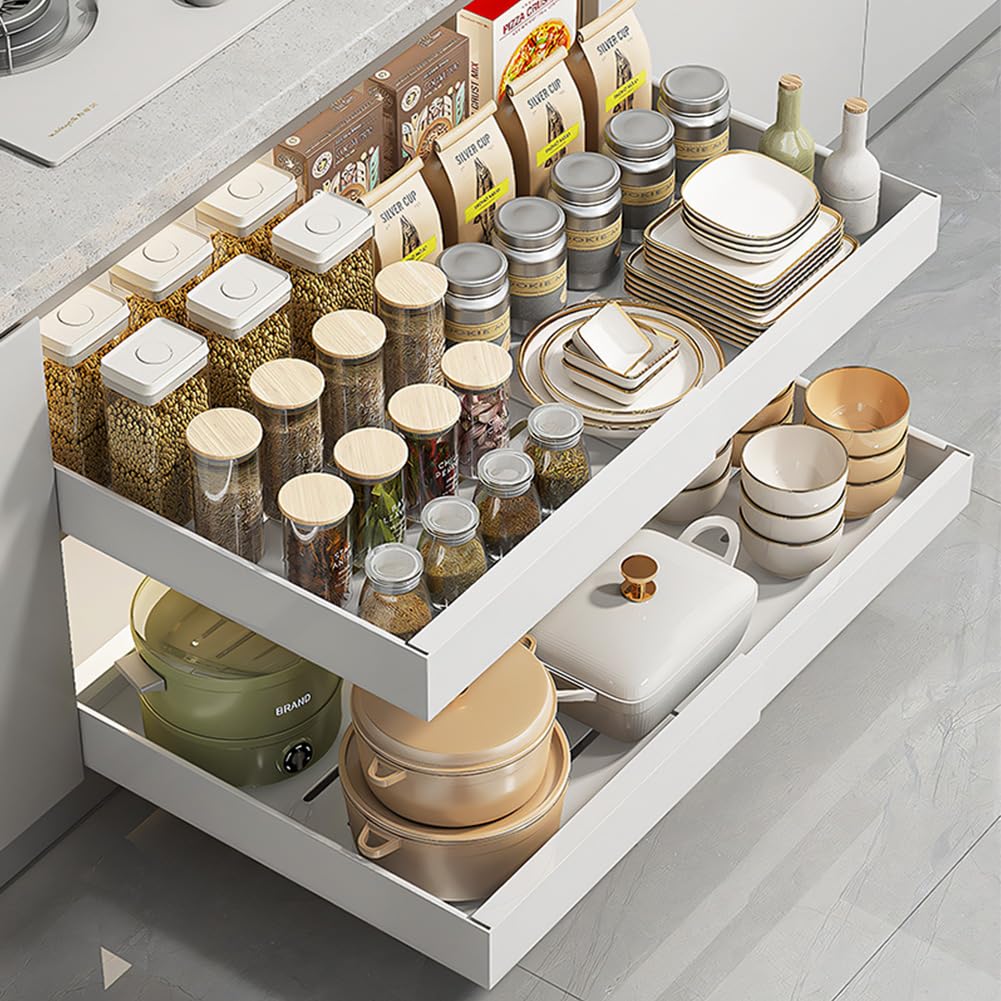 Schubladen-Organizer für die Küche, selbstklebendes ausziehbares Regal, platzsparende Aufbewahrungslösung, 42 x 32 x 7 cm, ideal für Küchenorganisation und Entwirrung