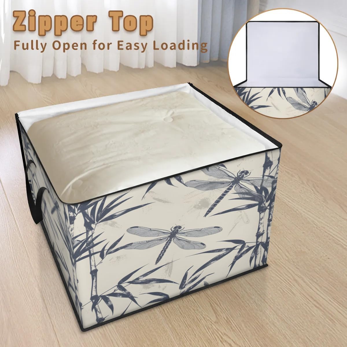 Honeybaby 214L Extra Large Comforter Storage Bag Plant Dragonfly Storage Totes with Lids Waterproof Closet Organizer Folding Blanket Storage Bags for Clothes Bedding Pillows