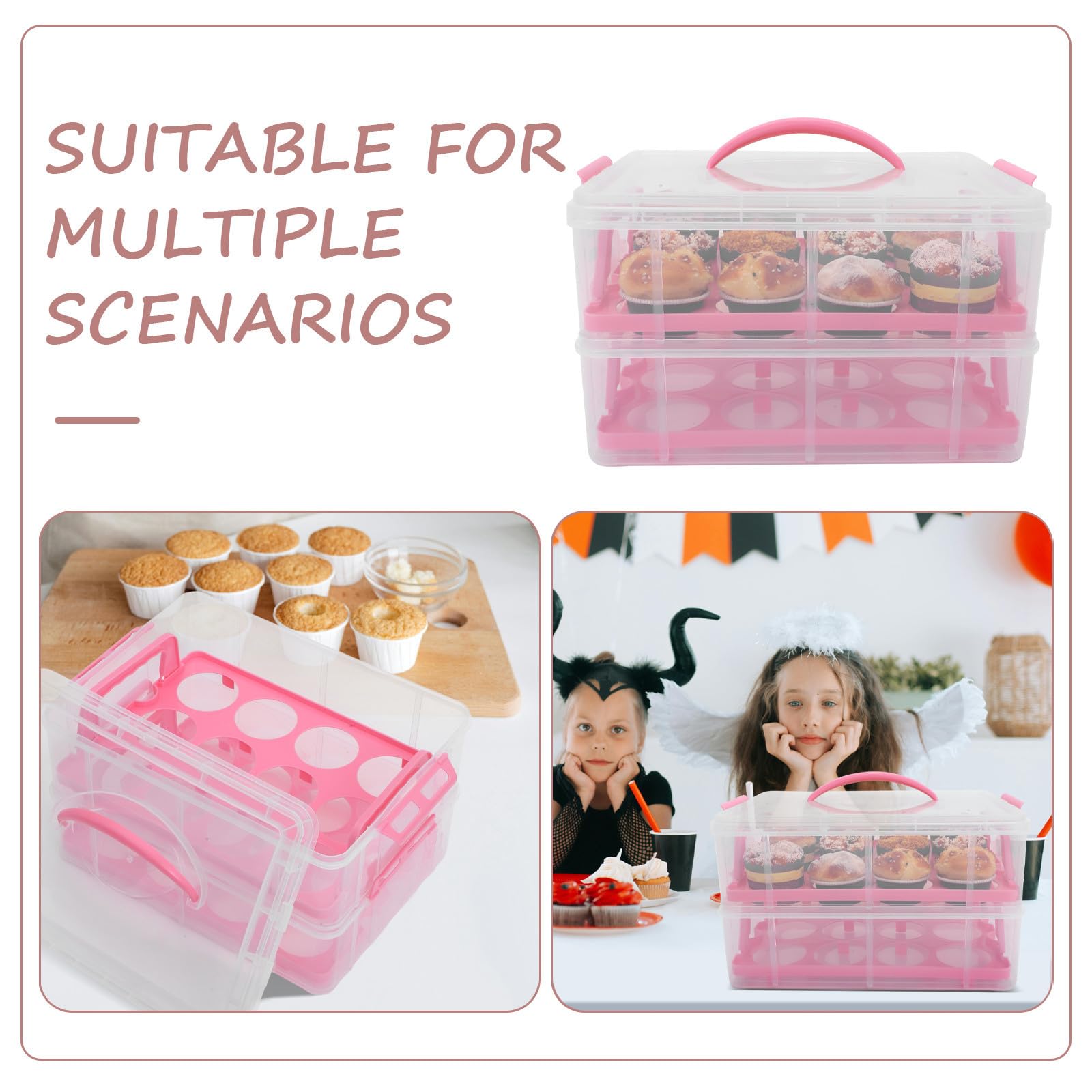 UKCOCO Cake Box Porta Torte Riutilizzabile in Pp Rosa, Contenitore per Torte e Dessert Maniglia, per Ambienti Professionali e Occasioni Speciali