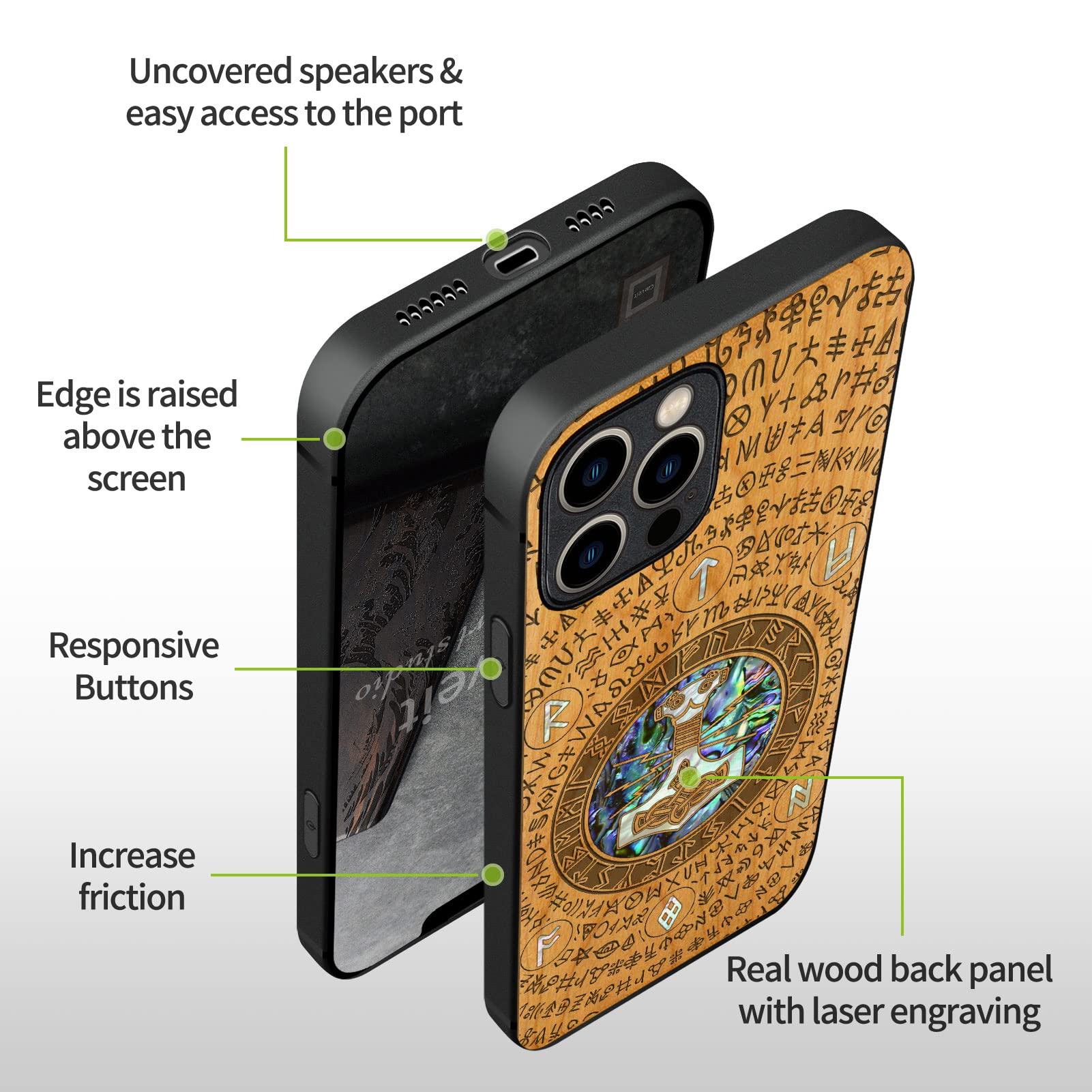 Carveit Funda Protectora De Madera De Diseñador Para IPhone 11 [ Grabado De Madera E Incrustaciones De Carcasa] Compatible Con IPhone 11 (lagos Y Montañas, Madera Roja