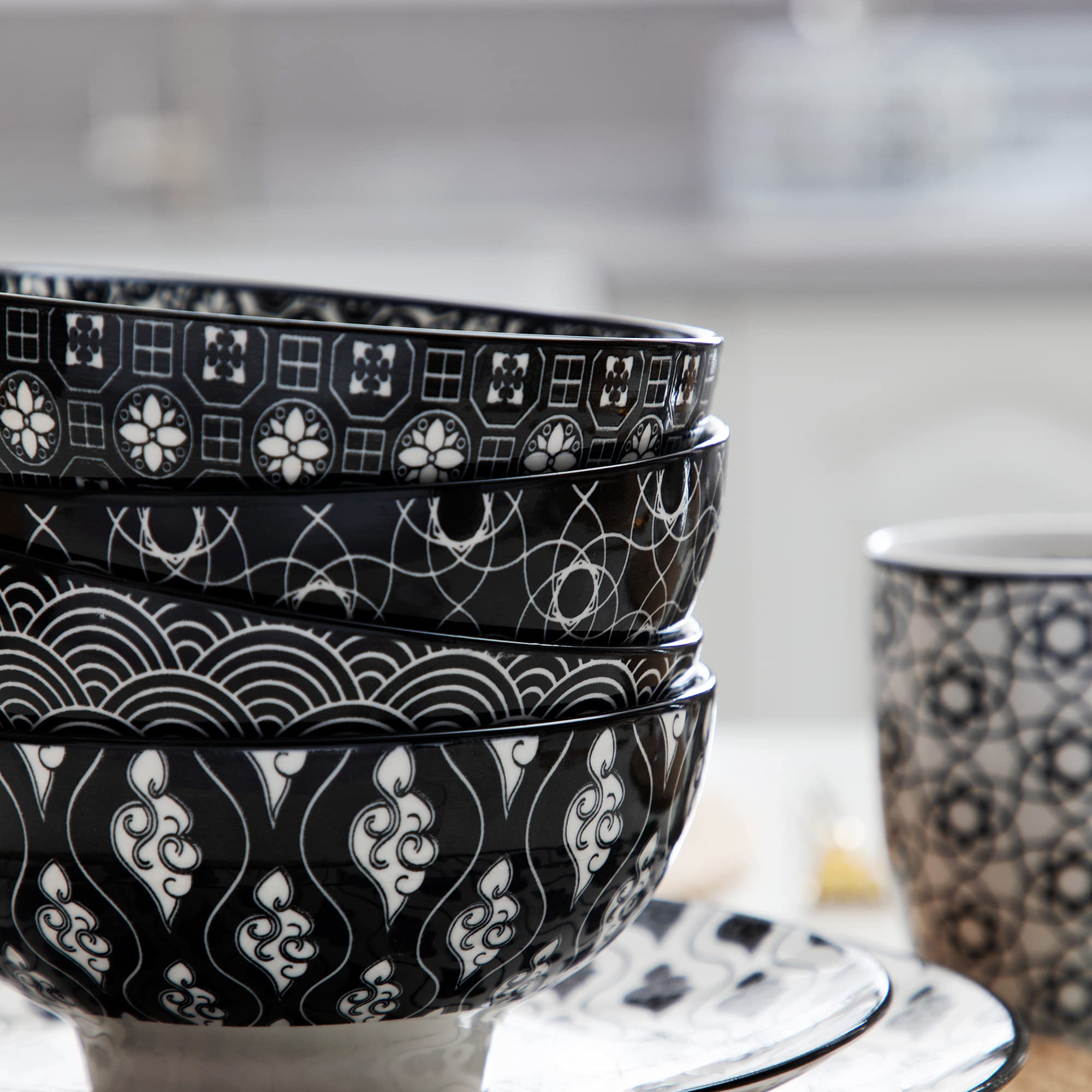 vancasso Haruka Vajilla de Porcelana Pintada a Mano Estilo Japonés Juego de Vajilla de 20 piezas con Taza desayuno, Tazon, Plato, Plato de Postre, para 4 Personas