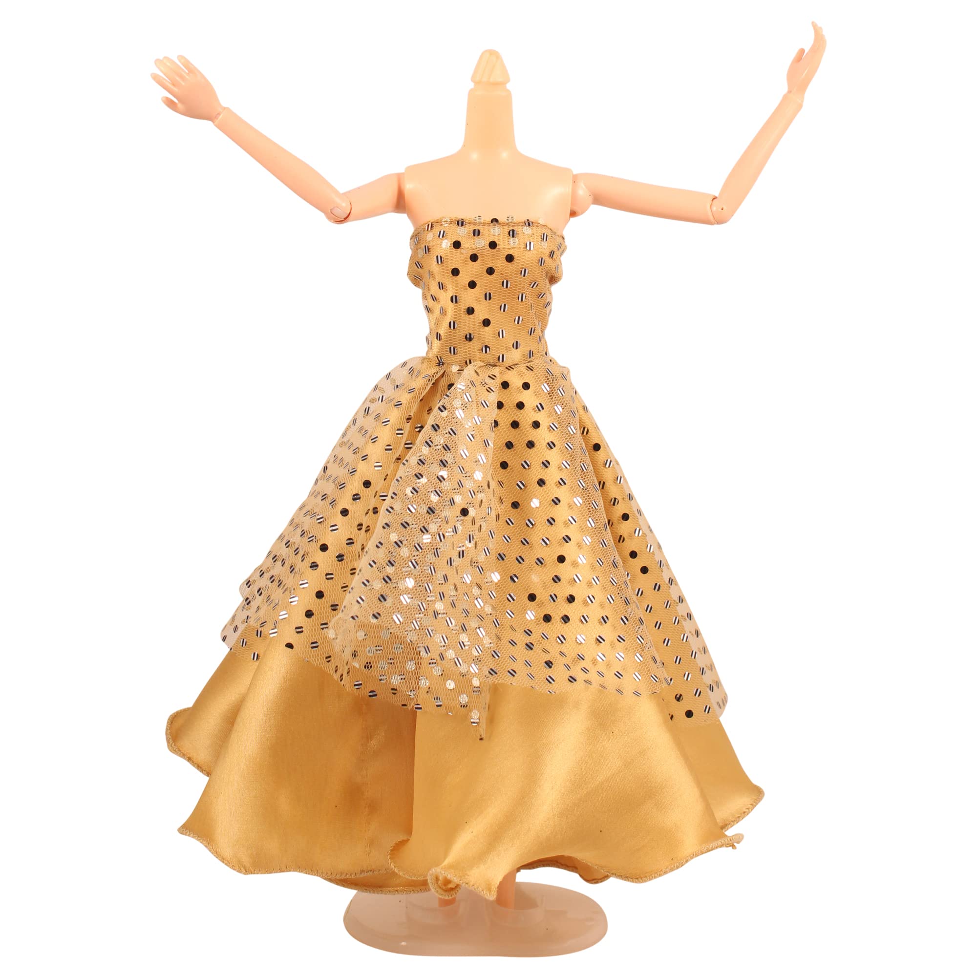 Aanchal traders Glamorous up and Down Trendy sattern and net Gown for Your 30cm Doll (Golden)-picture-24