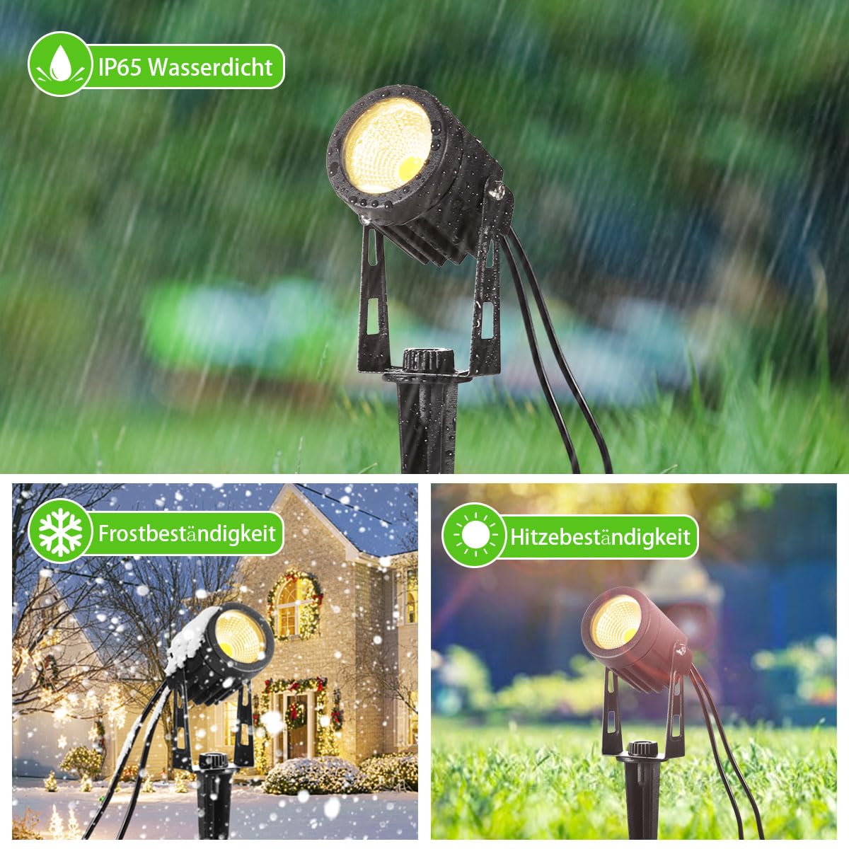B-right oświetlenie ogrodowe 6 w 1, lampa ogrodowa z ostrzem do wbijania w ziemię, 1800 lumenów, wodoszczelność IP65, zestaw 6 reflektorów 3 W z kablem i wtyczką