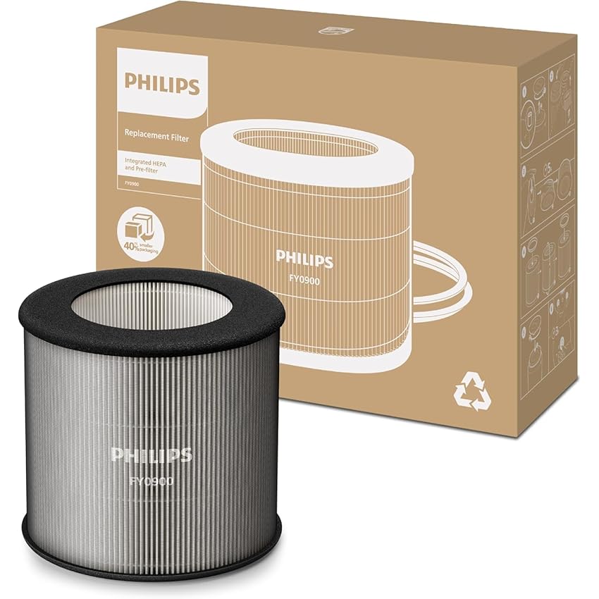 Philips Filtro di ricambio originale per i purificatori d'aria serie 800 e 900 AC0819, AC0820, AC0920, AC0921, HEPA NanoProtect, 12 mesi di durata, neroianco (FY0900/30)