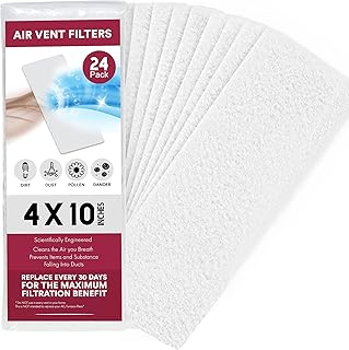 Vent Filters for Home, Air Vent Filters, 24 (4"x10") Vent Filter Engineer for Floor Vent Filters, Vent Filters Register, Ceiling Vent Filters, Wall Filter Vents and More.