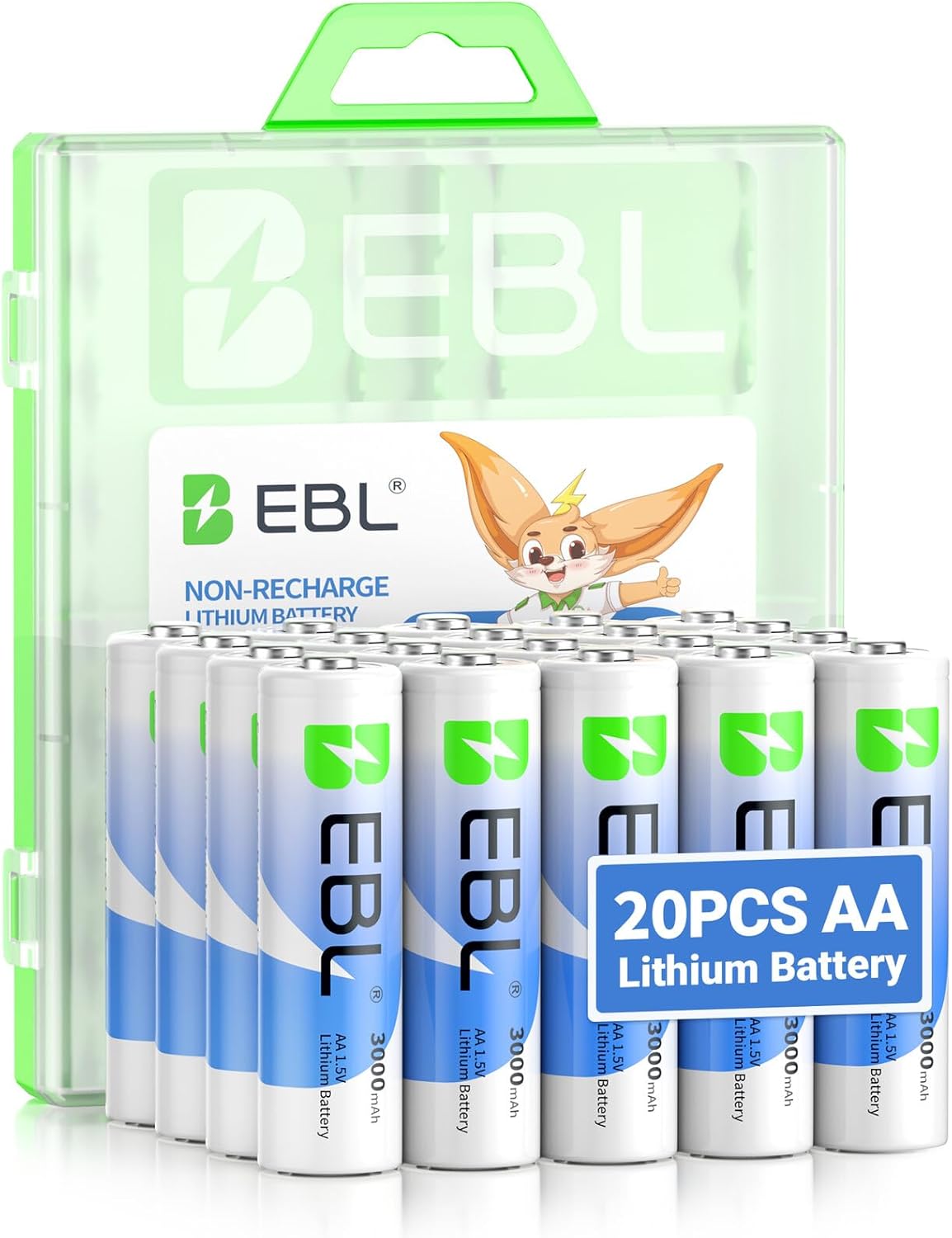 EBL Lithium AA Batteries 20 Pack, 3000mAh 1.5V AA Lithium Batteries High Performance Constant Volt Non-Rechargeable Batteries for Blink Security System,Smart Lock,High-Tech Devices.