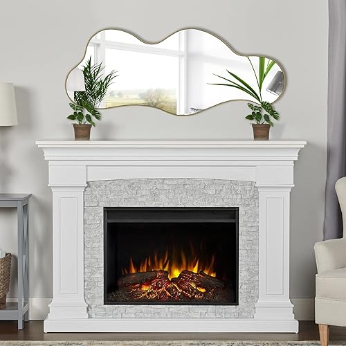 Miniatura 9 de POZINO Espejo de pared irregular, espejos asimétricos, espejo en forma de nube de 39.3 x 16 pulgadas, espejos modernos dorados para baño, sala de