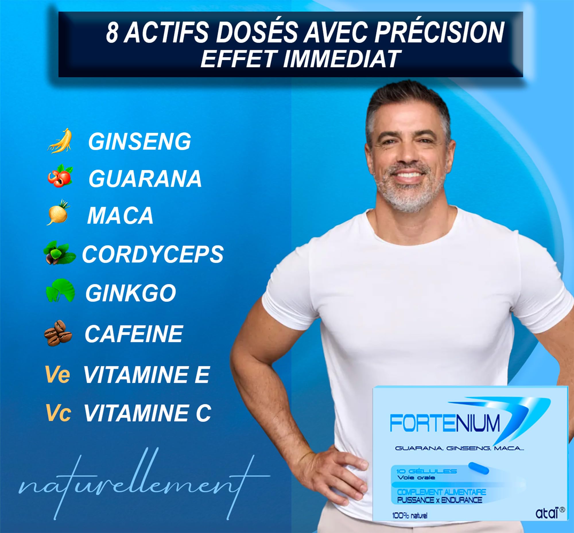 Formule améliorée Homme - Virilité énergie Masculine/Tonifiant Intense pour Homme/Performances et endurance / 10 gélules pour Circulation Sanguine/MACA PANAX GINSENG/FORTENIUM ataï