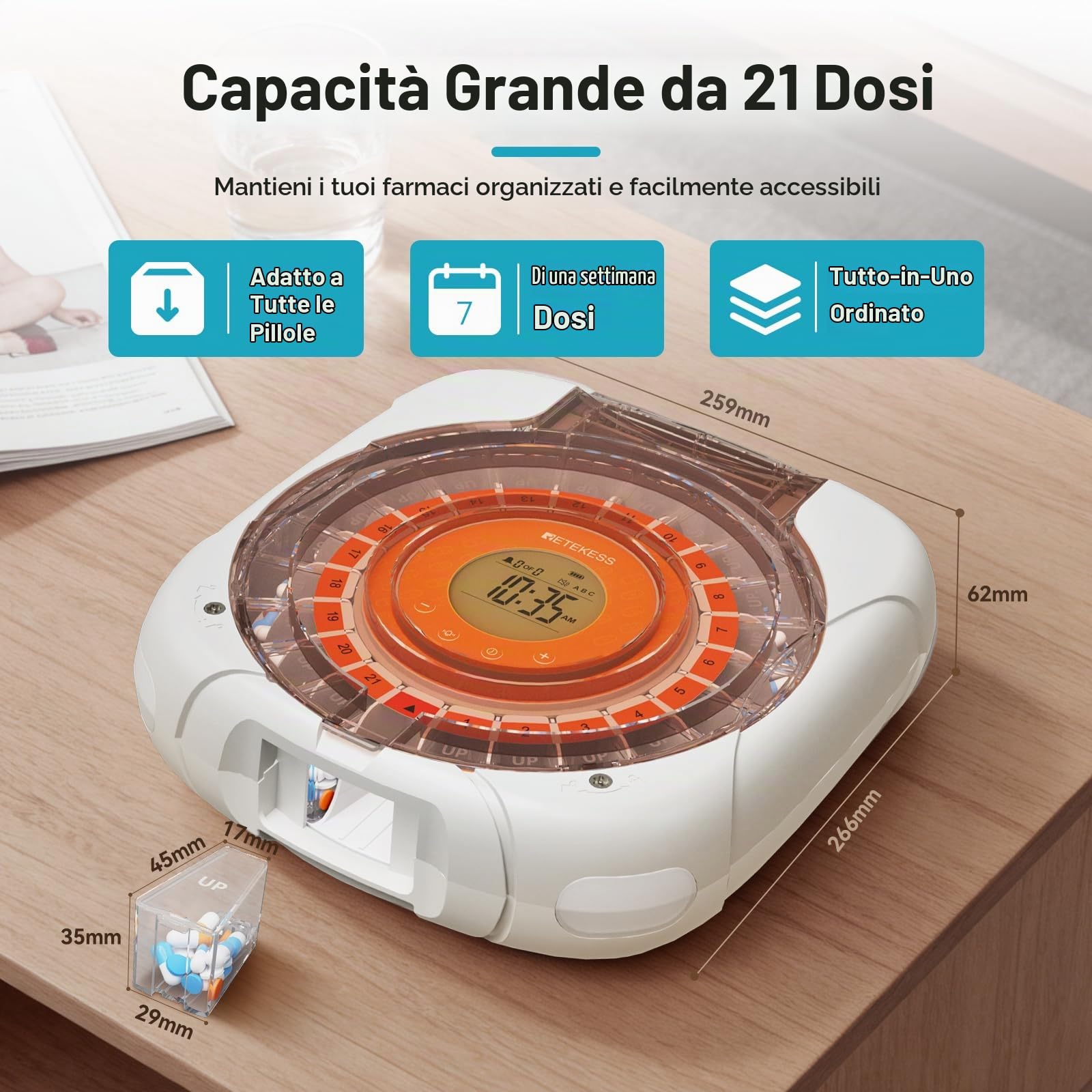 Retekess TH017 Distributore Automatico di Pillole, Smart Pillbox