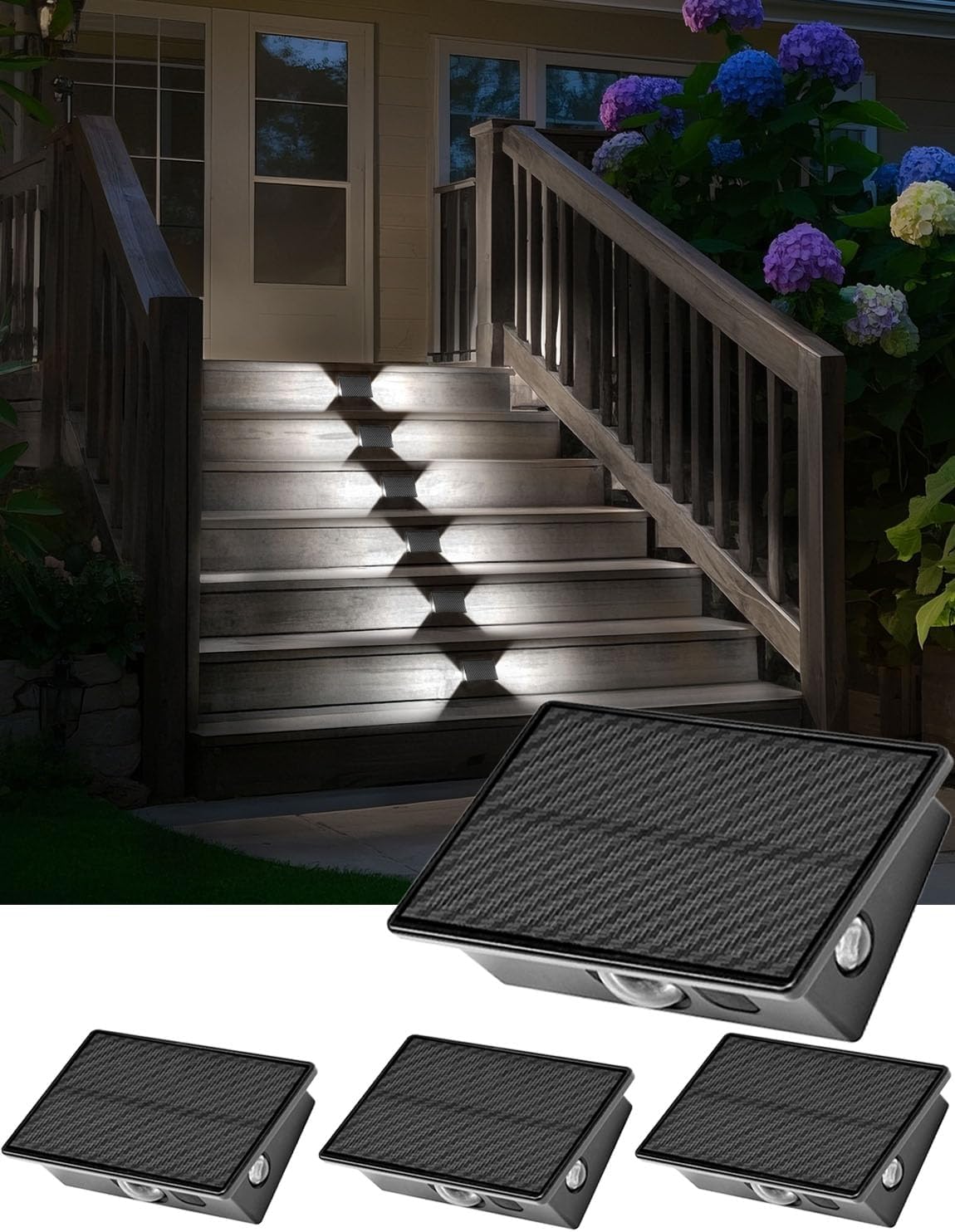 Solar Step Lights Outdoor Waterproof - Natural White Solar Stair Lights 5 Lighting Angles, Deck Light IP65 for Backyard Step Patio Stair Railings