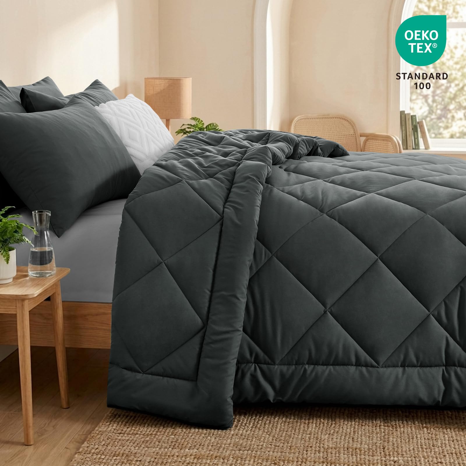 Copripiumino Coverless per letto super king size, 10,5 Tog, per letto super king size, per tutte le stagioni, lussuoso, leggero, lavabile, con 2 federe, 260 x 220 cm, grigio scuro