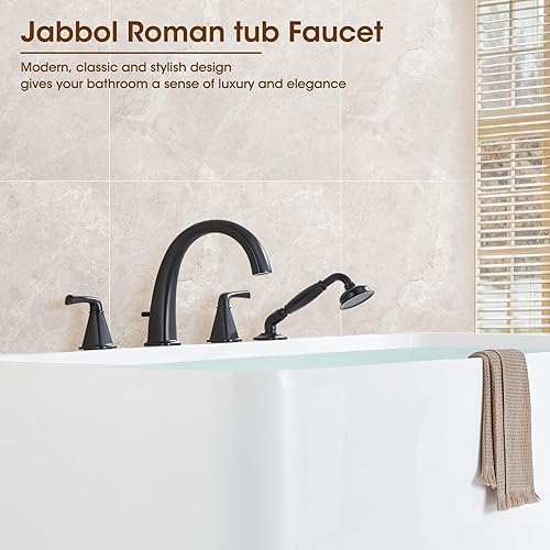 Miniatura 2 de Grifo de bañera romana de alto flujo con ducha de mano, grifo de bañera negro mate de 4 agujeros con válvula, grifos de bañera generalizados
