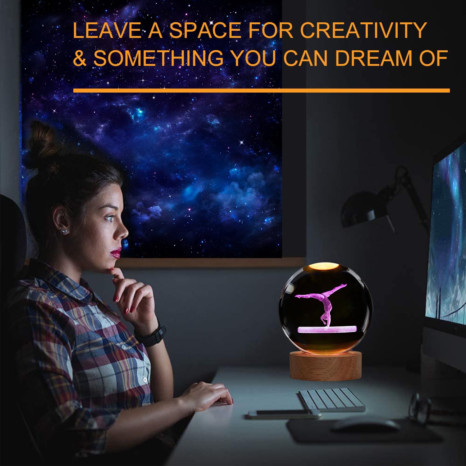 Gymnastics Night Light, Gymnastics Gifts for Girl, Gymnastics 3D (3.15 in) Crystal Ball Night Light with Remote Upgraded Lamps with 16 Color for Birthday Xmas Cool Room Decor for Boys Girls