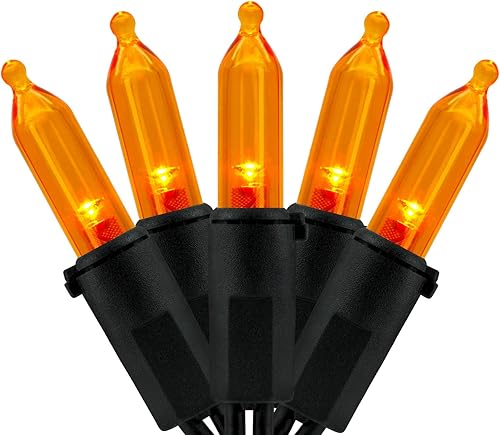 YULETIME 200 luces LED de Navidad naranjas con cable negro de 66 pies, paquete de 2 hebras de 33 pies, 100 luces con certificación UL para Halloween