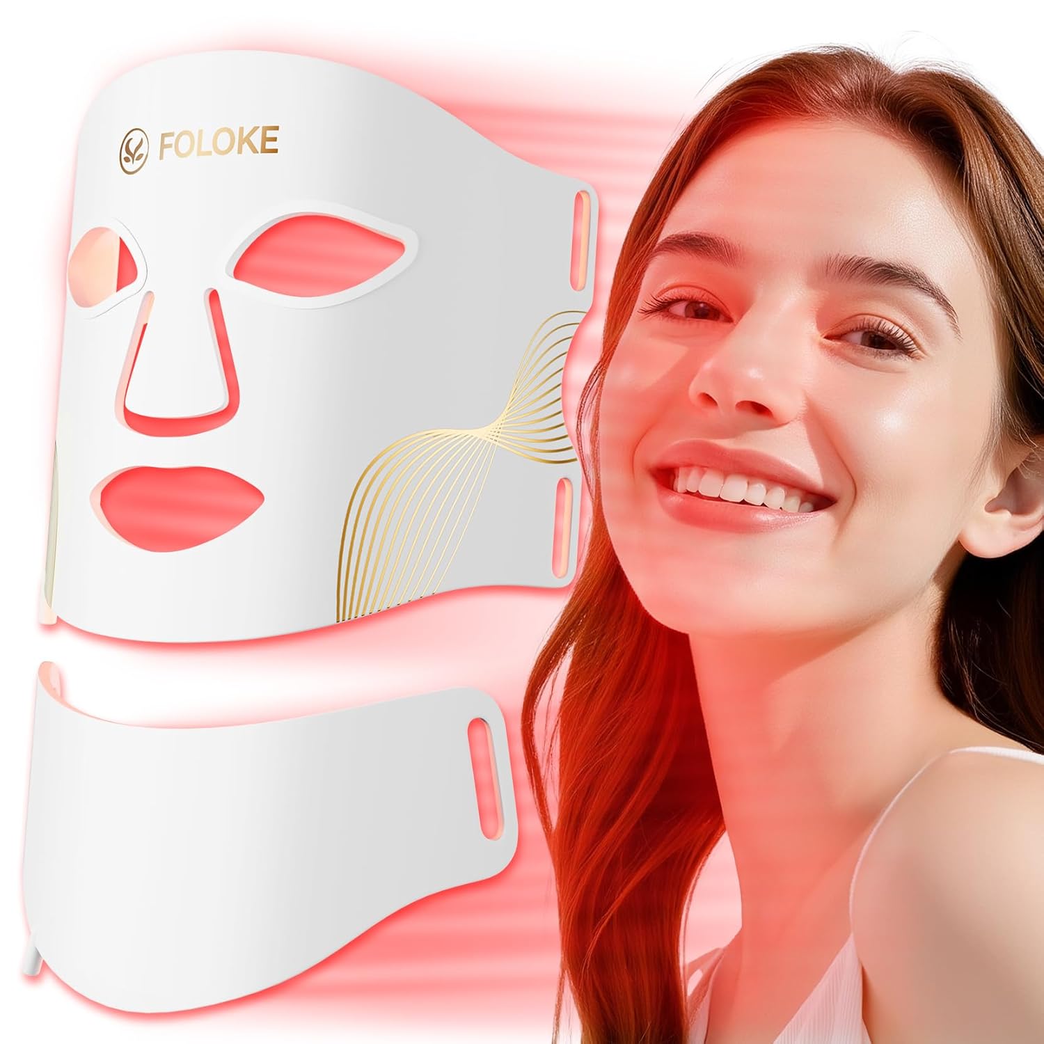 FOLOKE LED Light Therapy Mask Skin Care, 103 3-in-1 Fusion LED Beads, LEDs face mask & neck mask Infrared Red - Wavelength for Home Use, Advanced Skincare Made Easy (clear)